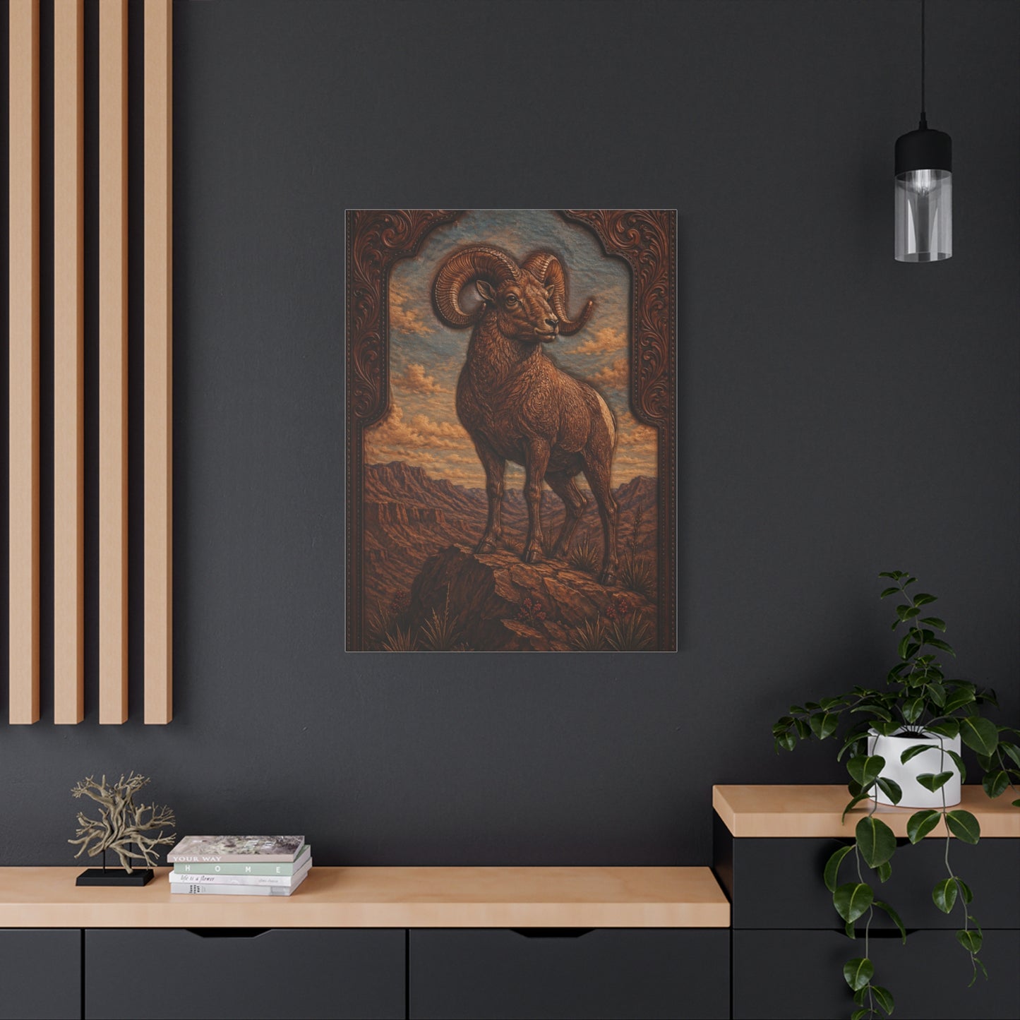 Hand Tooled Bighorn Sheep Southwest Wall Art & Canvas Print