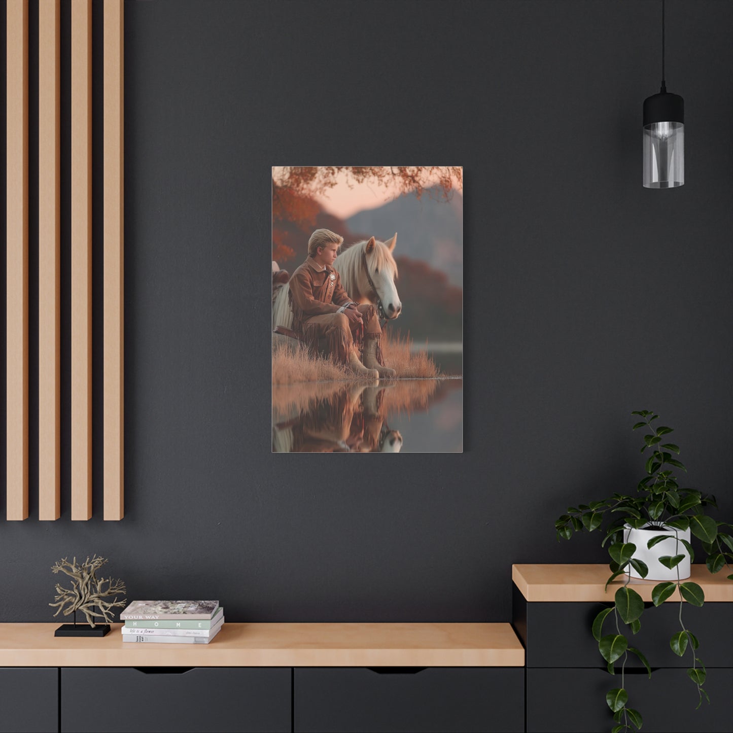 Young Cowboy by the River Wall Art & Canvas Print