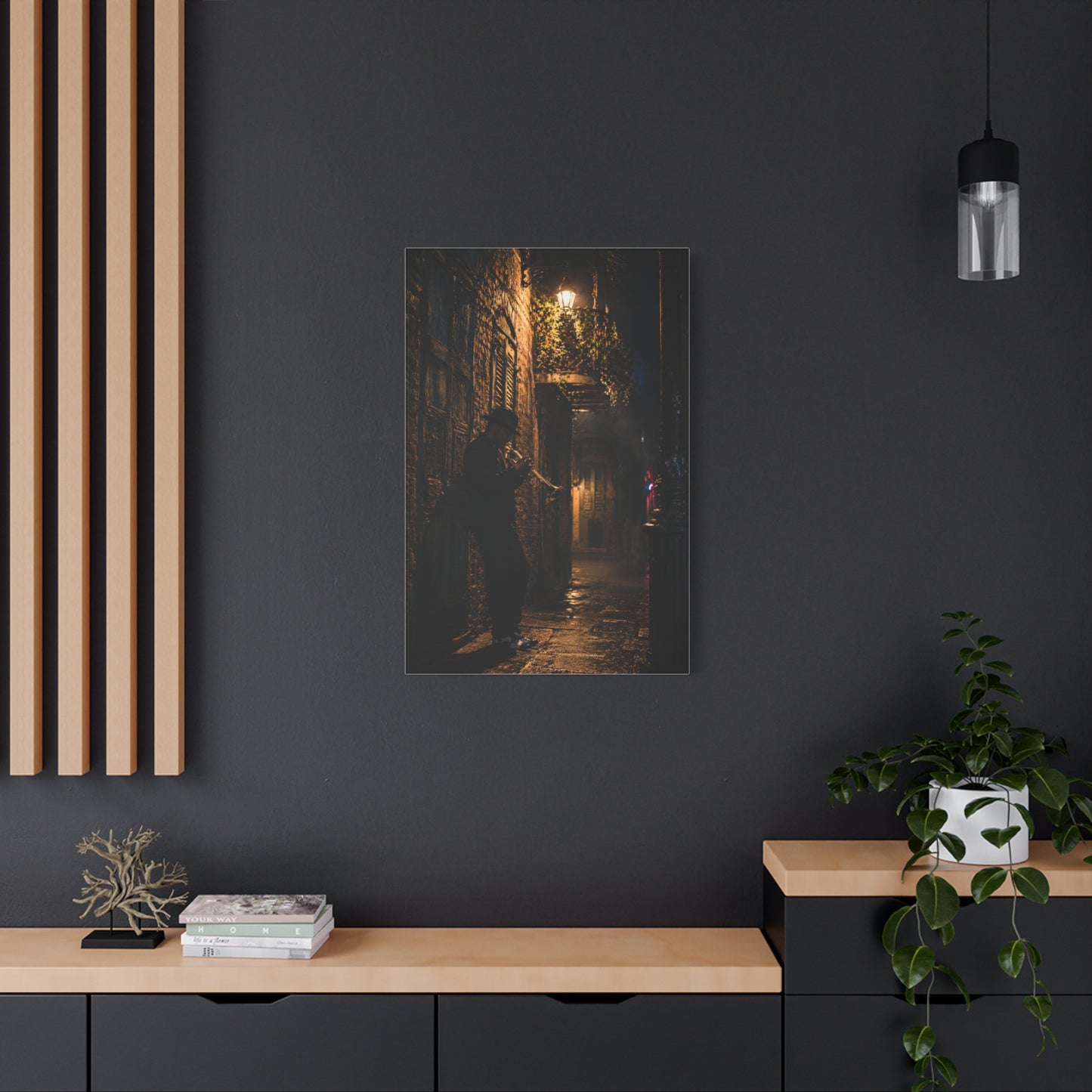 French Quarter Alley Trumpet Scene Wall Art & Canvas Print