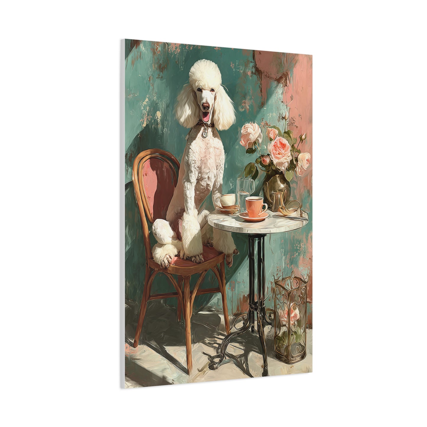 Paris Café Poodle with Roses Wall Art & Canvas Print