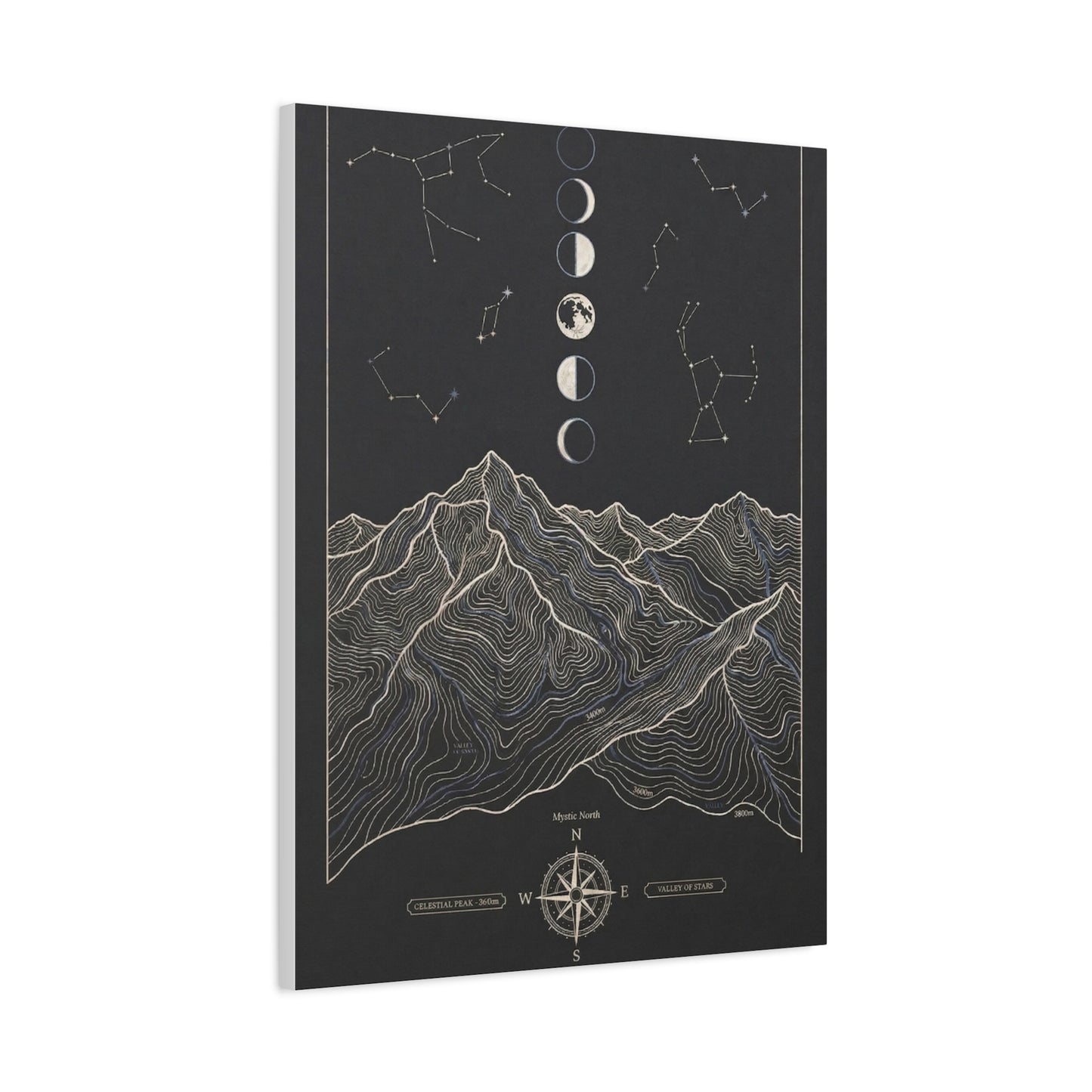 Celestial Topographic Map & Moon Phases Wall Art & Canvas Print