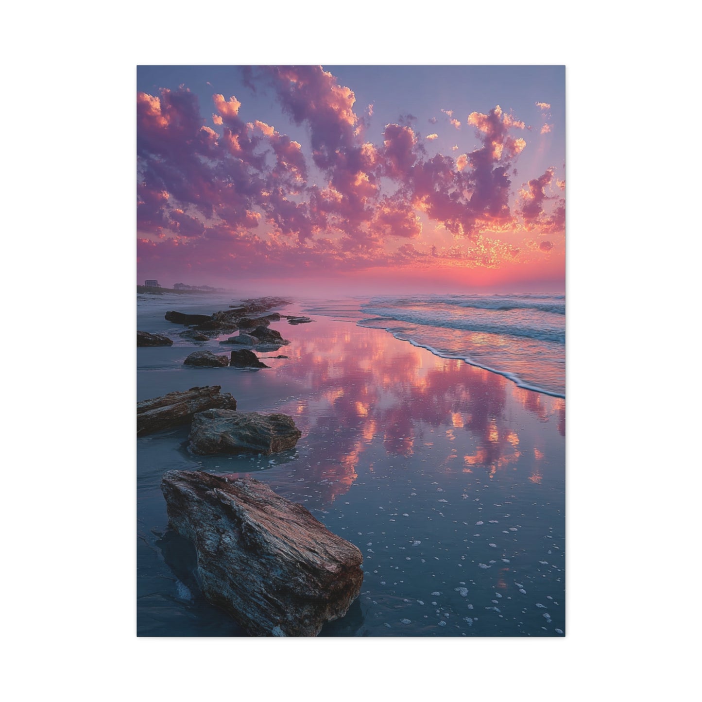 Sunrise Driftwood Shoreline Reflection Wall Art & Canvas Print