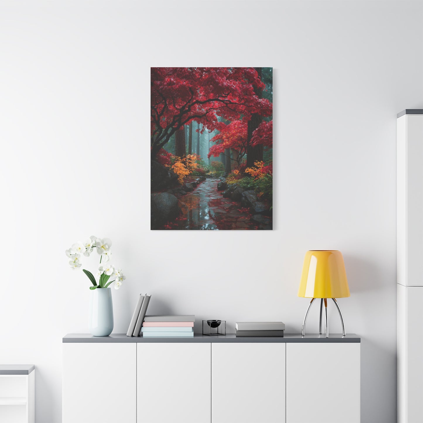 Crimson Maple Forest Path Wall Art & Canvas Print