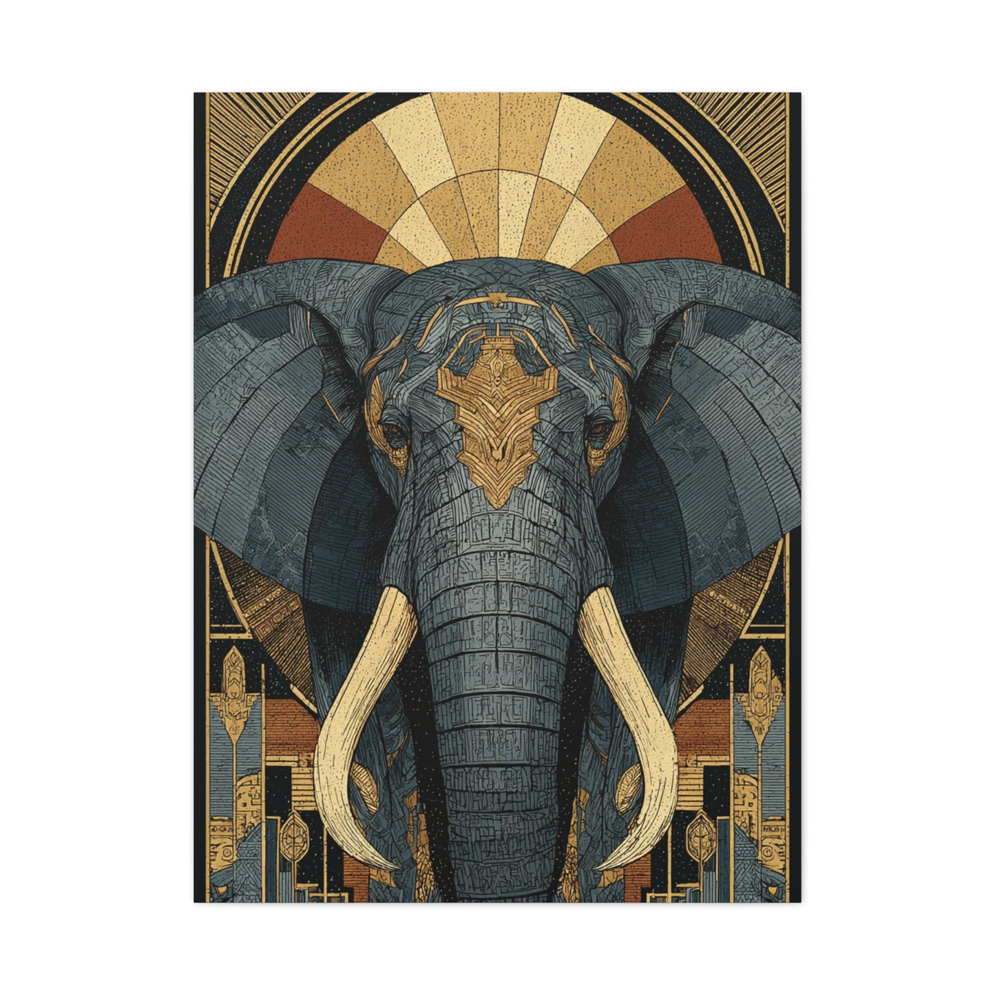 Art Deco Elephant Halo Portrait Wall Art & Canvas Print
