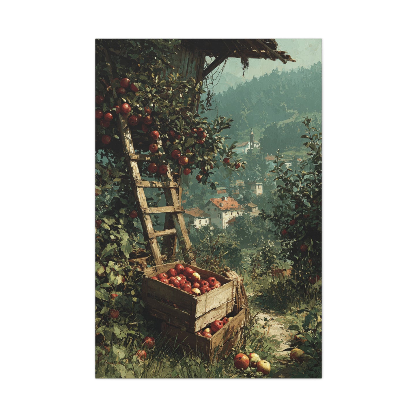 Apple Orchard Harvest Scene Wall Art & Canvas Print