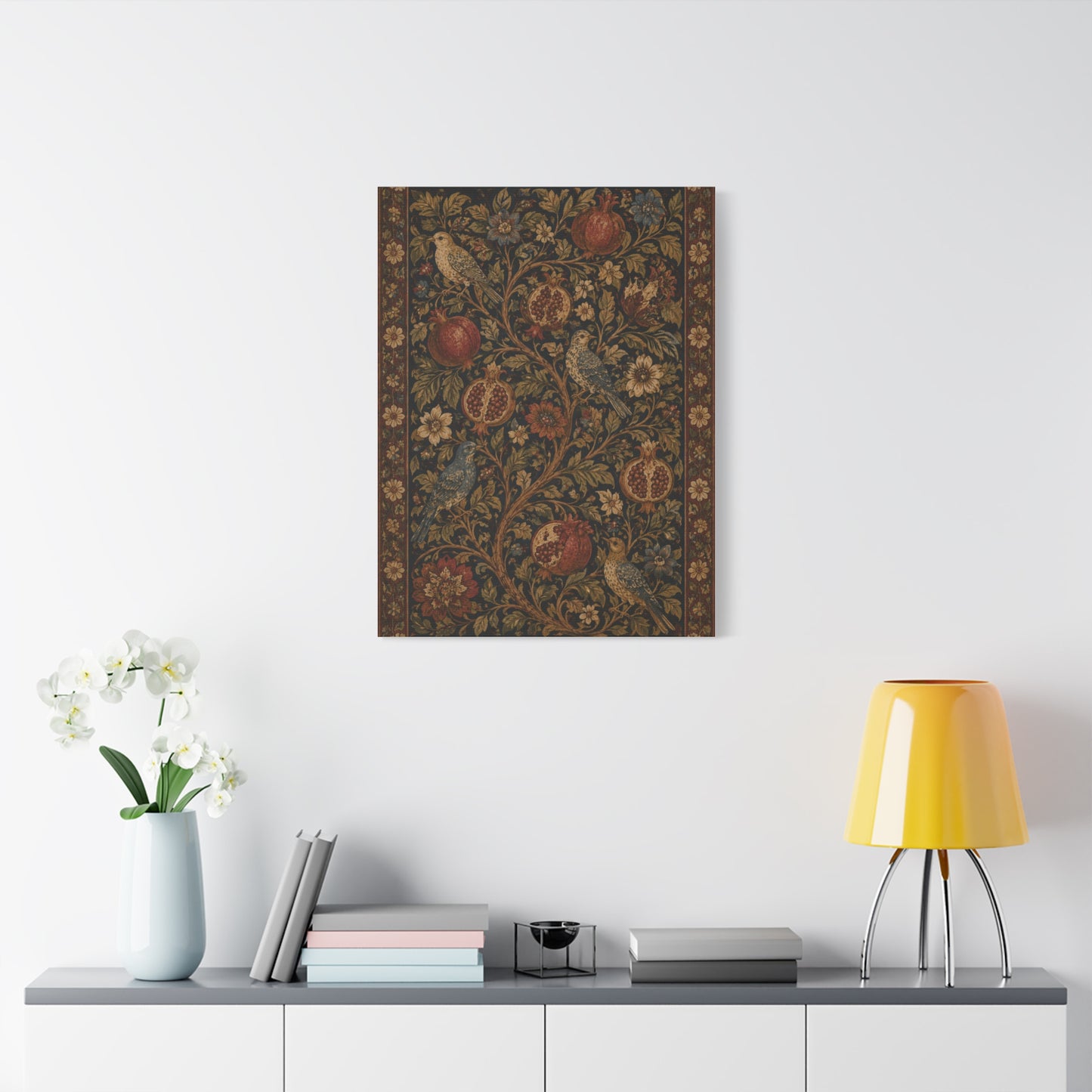 Dark Botanical Pomegranate Heritage Textile Wall Art & Canvas Print