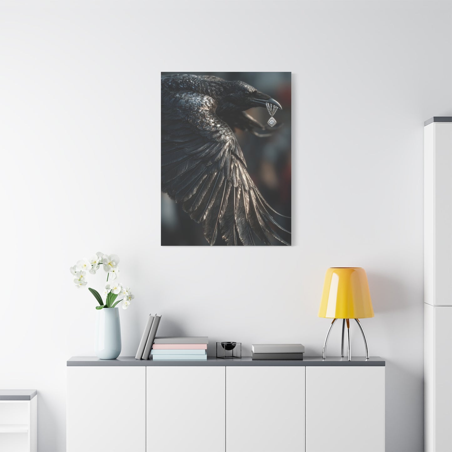 Crow Stealing Diamond Earring Wall Art & Canvas Print