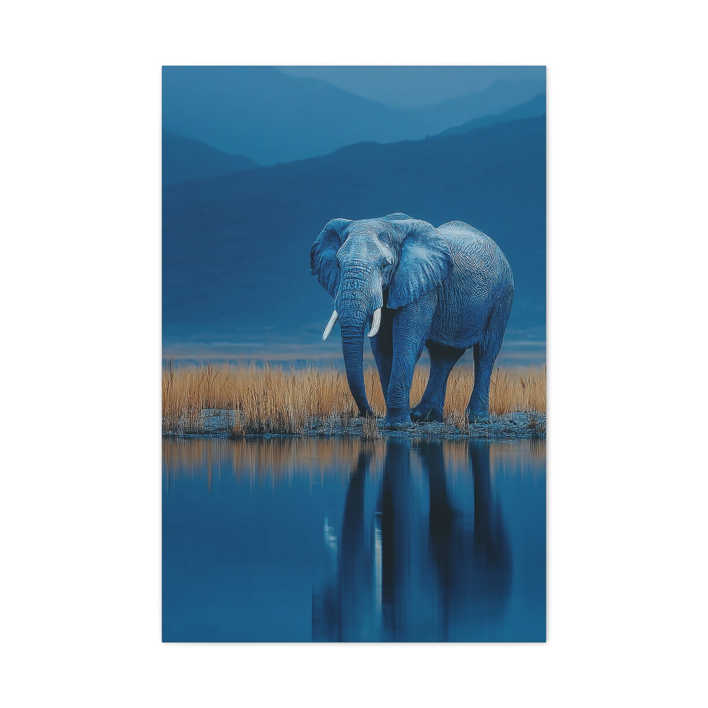 Elephant Blue Hour Reflection Wall Art & Canvas Print