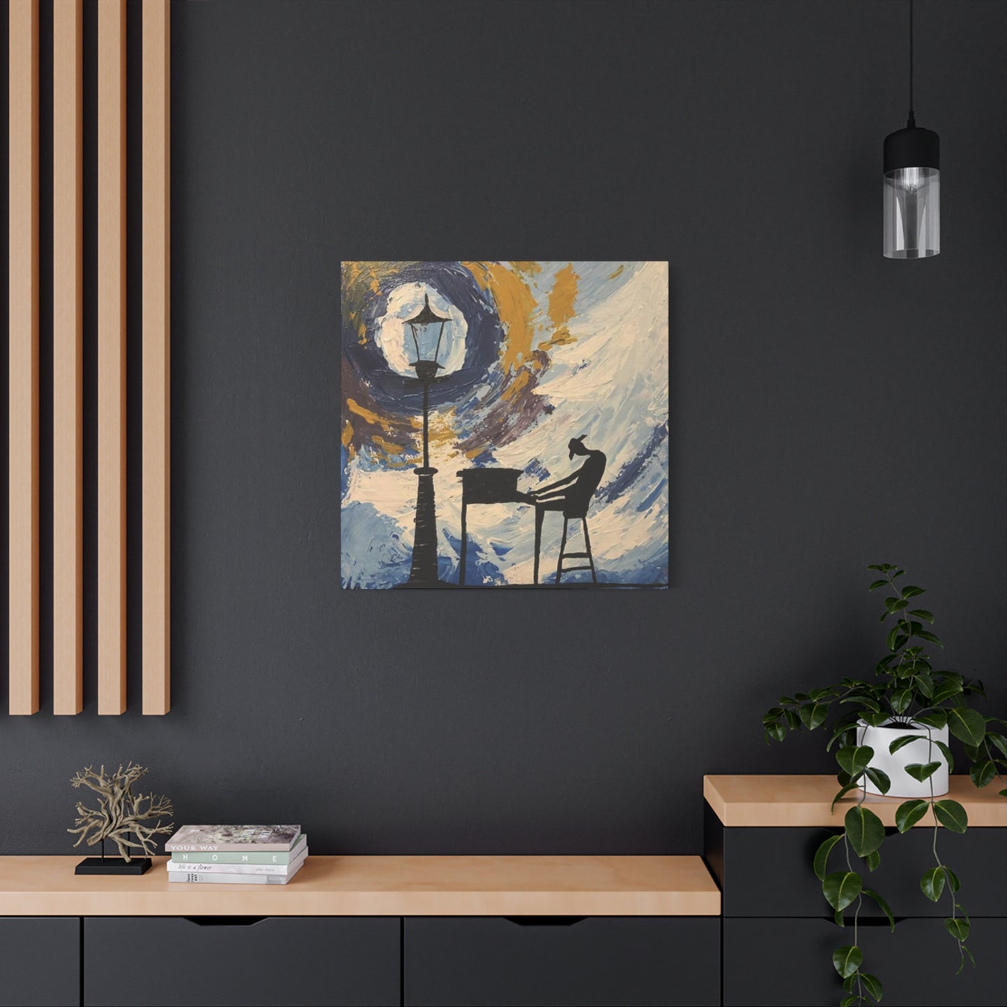 Street Light And Piano Painting Wall Art & Canvas Prints