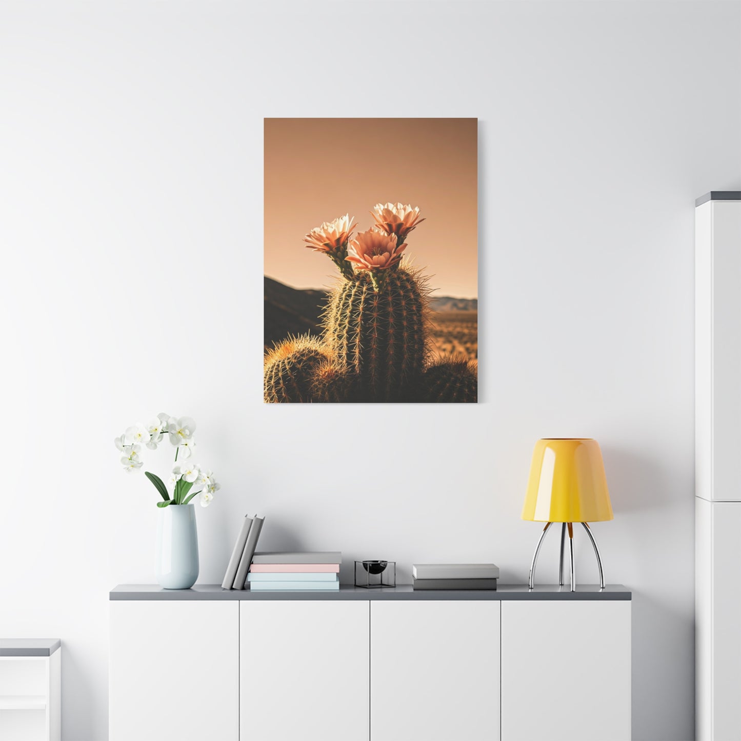 Desert Barrel Cactus Bloom at Sunset Wall Art & Canvas Prints