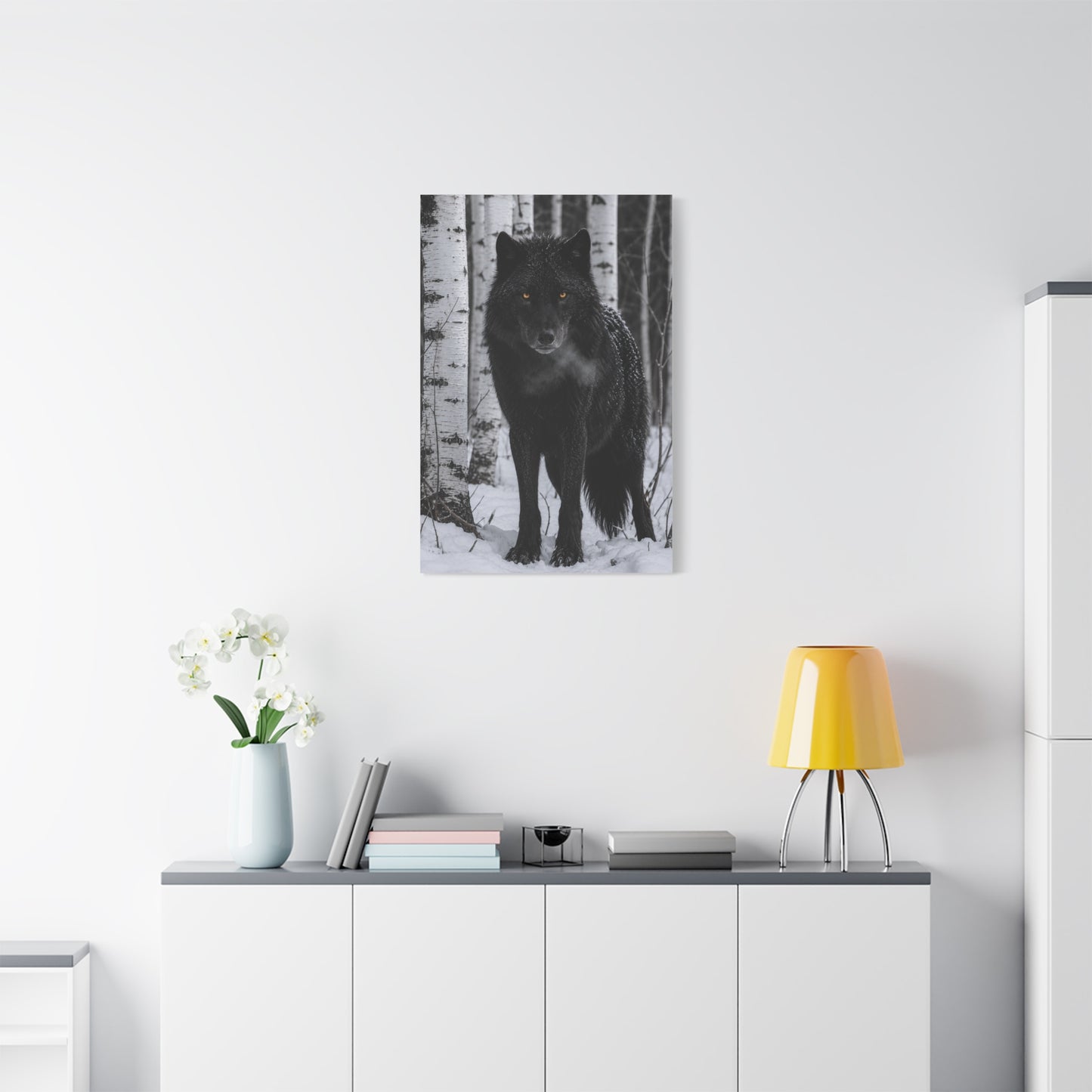 Midnight Black Wolf Aspen Forest Portrait Wall Art & Canvas Print