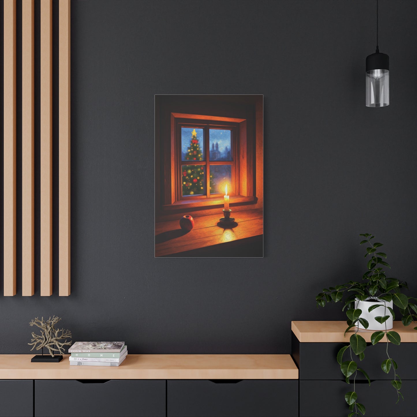 Cozy Christmas Window Candle Scene Wall Art & Canvas Print