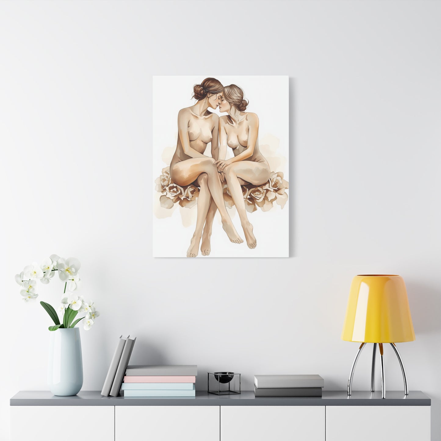 Romantic Dual Figure Floral Composition Wall Art & Canvas Print