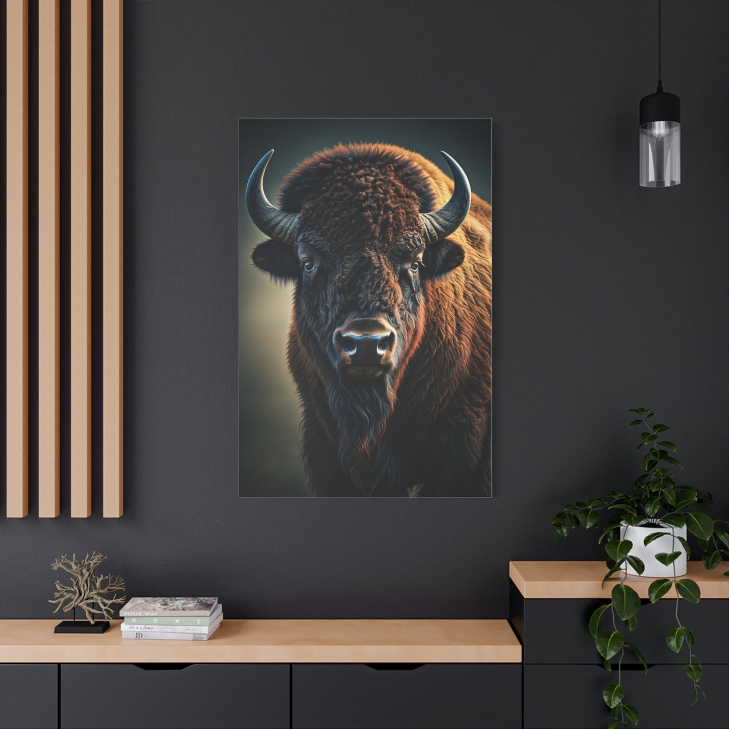 Cinematic American Bison with Golden Rim Light Wall Art & Canvas Print