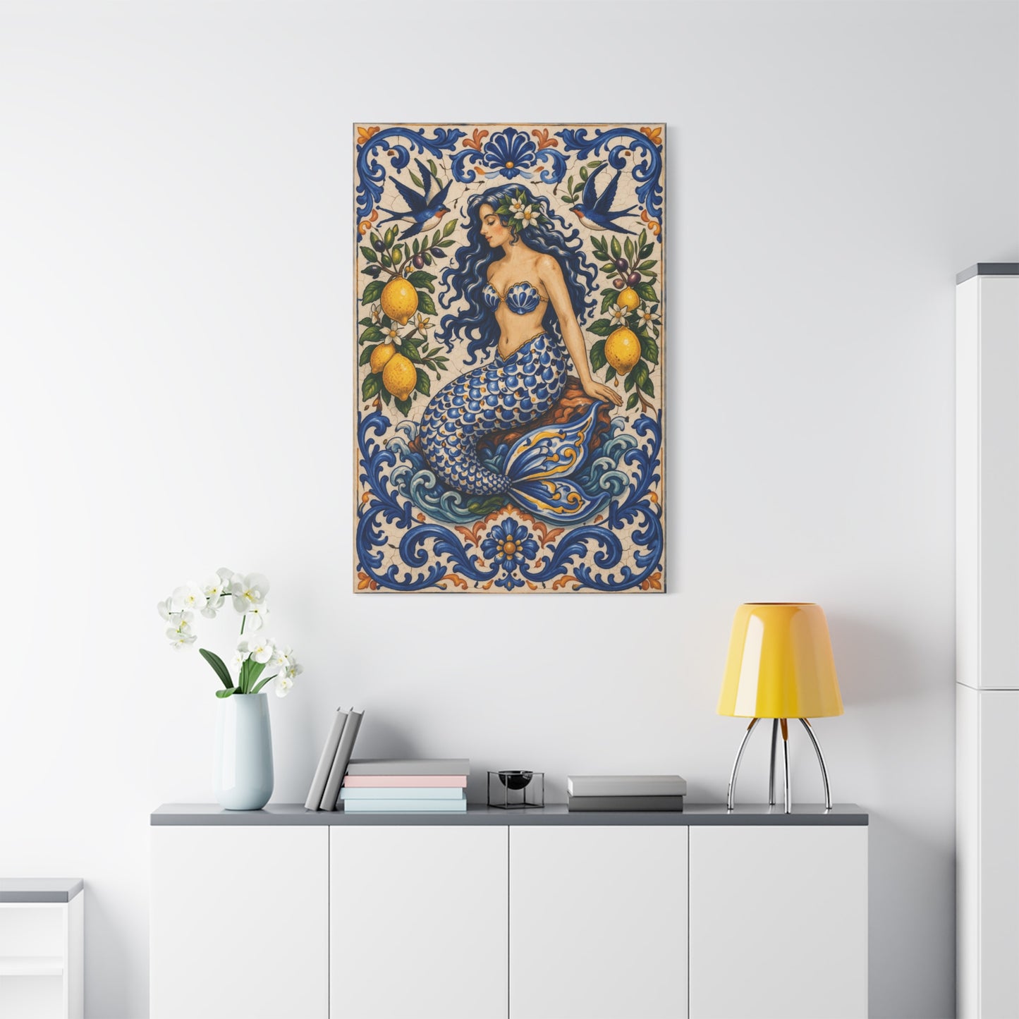Sicilian Majolica Mermaid Tile Wall Art & Canvas Print