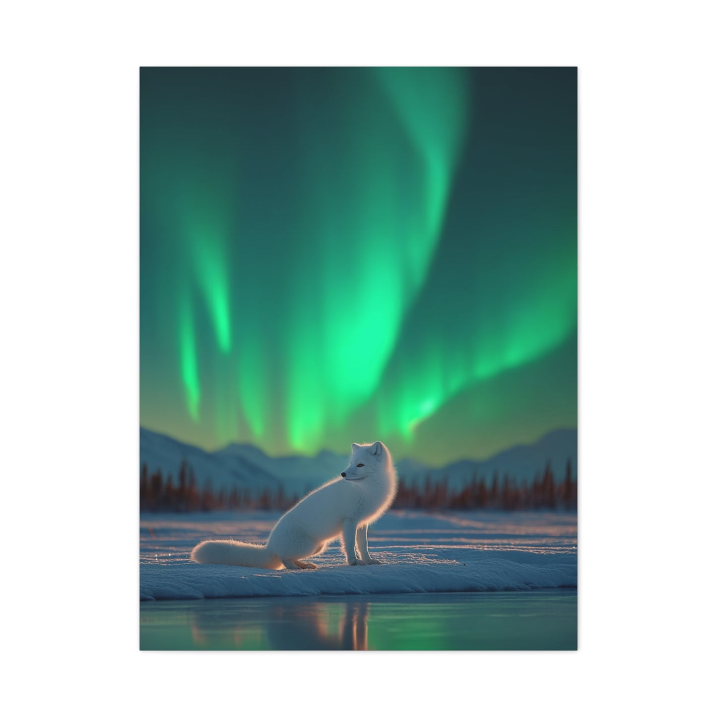 Arctic Fox Aurora Night Wall Art & Canvas Print