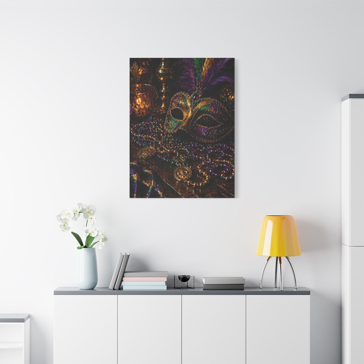 Mardi Gras Mask & Beads Still Life Wall Art & Canvas Print