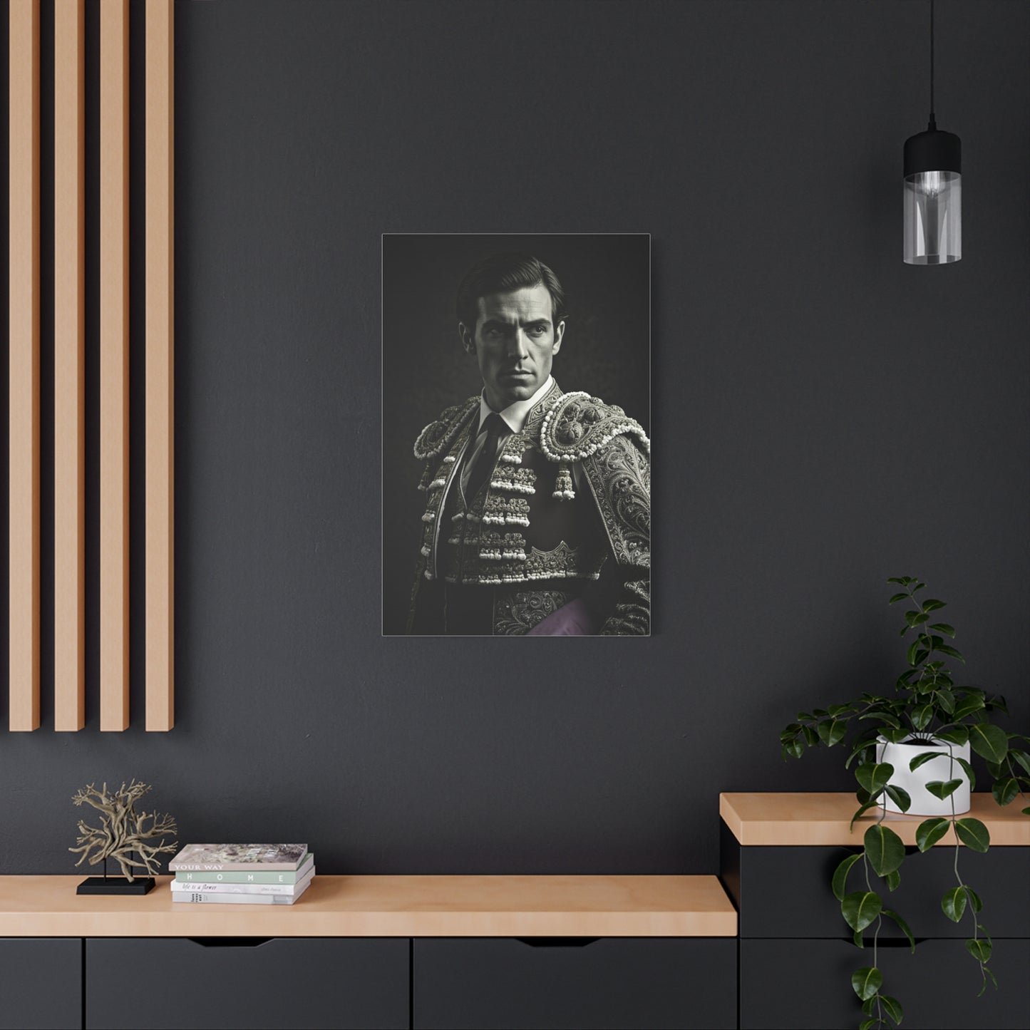 Stoic Warrior in Armor Black & White Wall Art & Canvas Prints