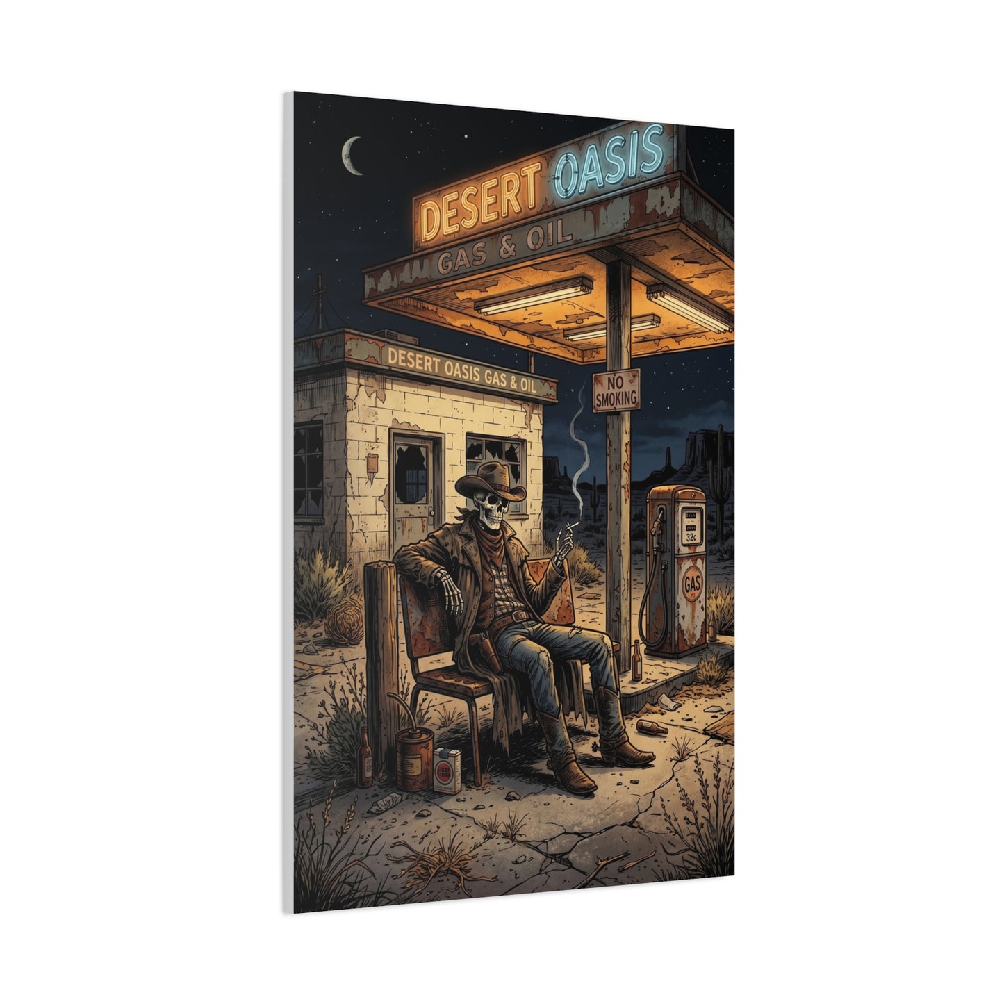 Desert Oasis Skeleton Cowboy Scene Wall Art & Canvas Print
