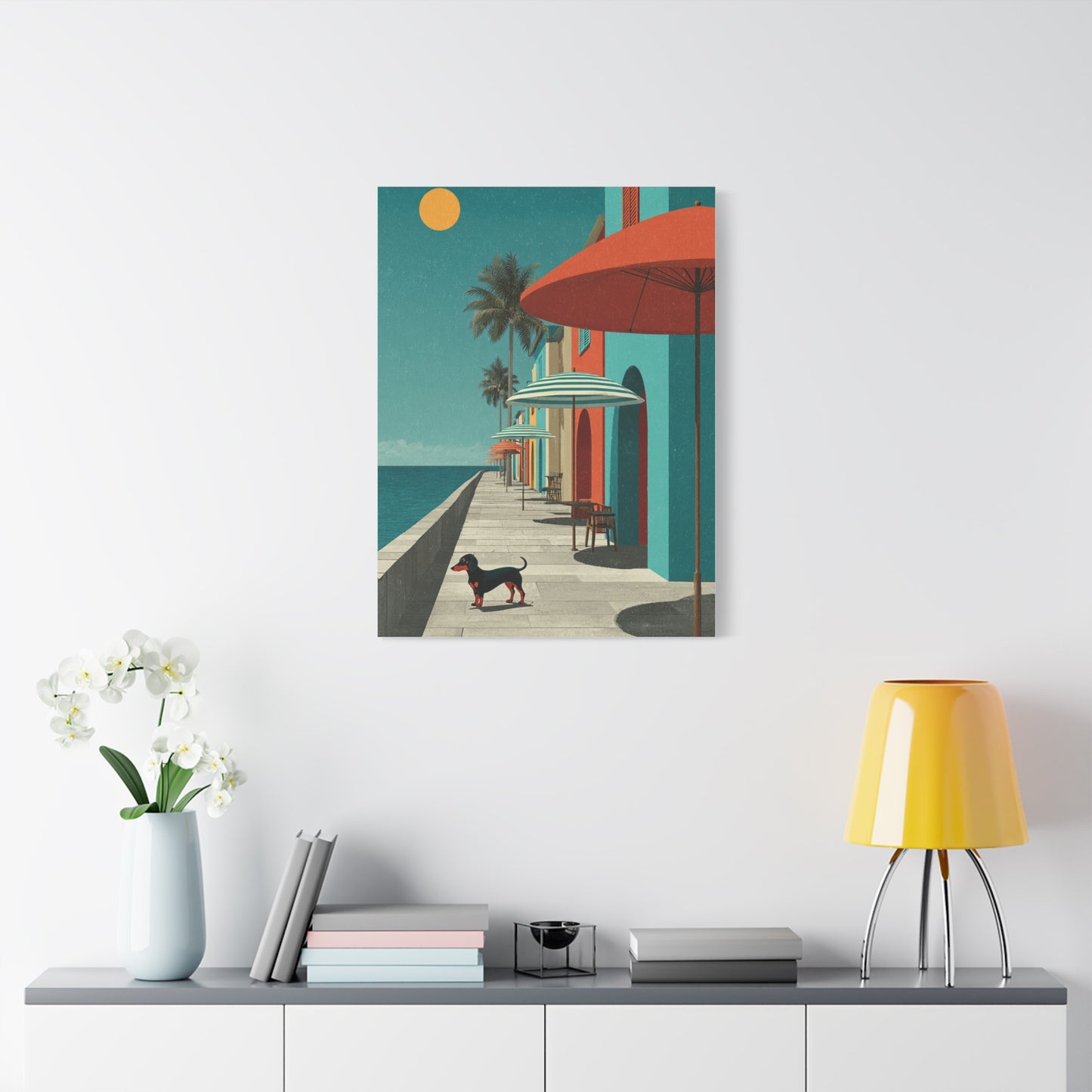 Dachshund Seaside Promenade Wall Art & Canvas Print