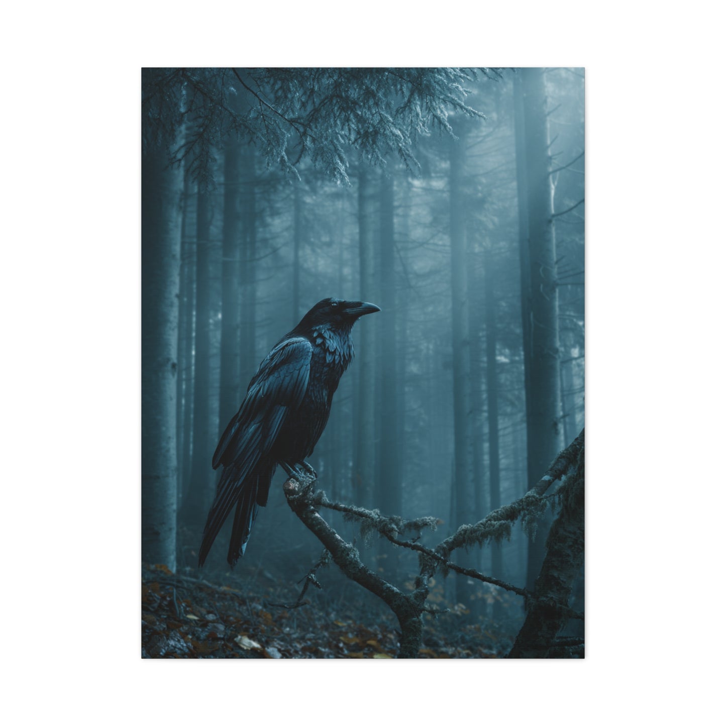 Raven in Twilight Pine Forest Wall Art & Canvas Print