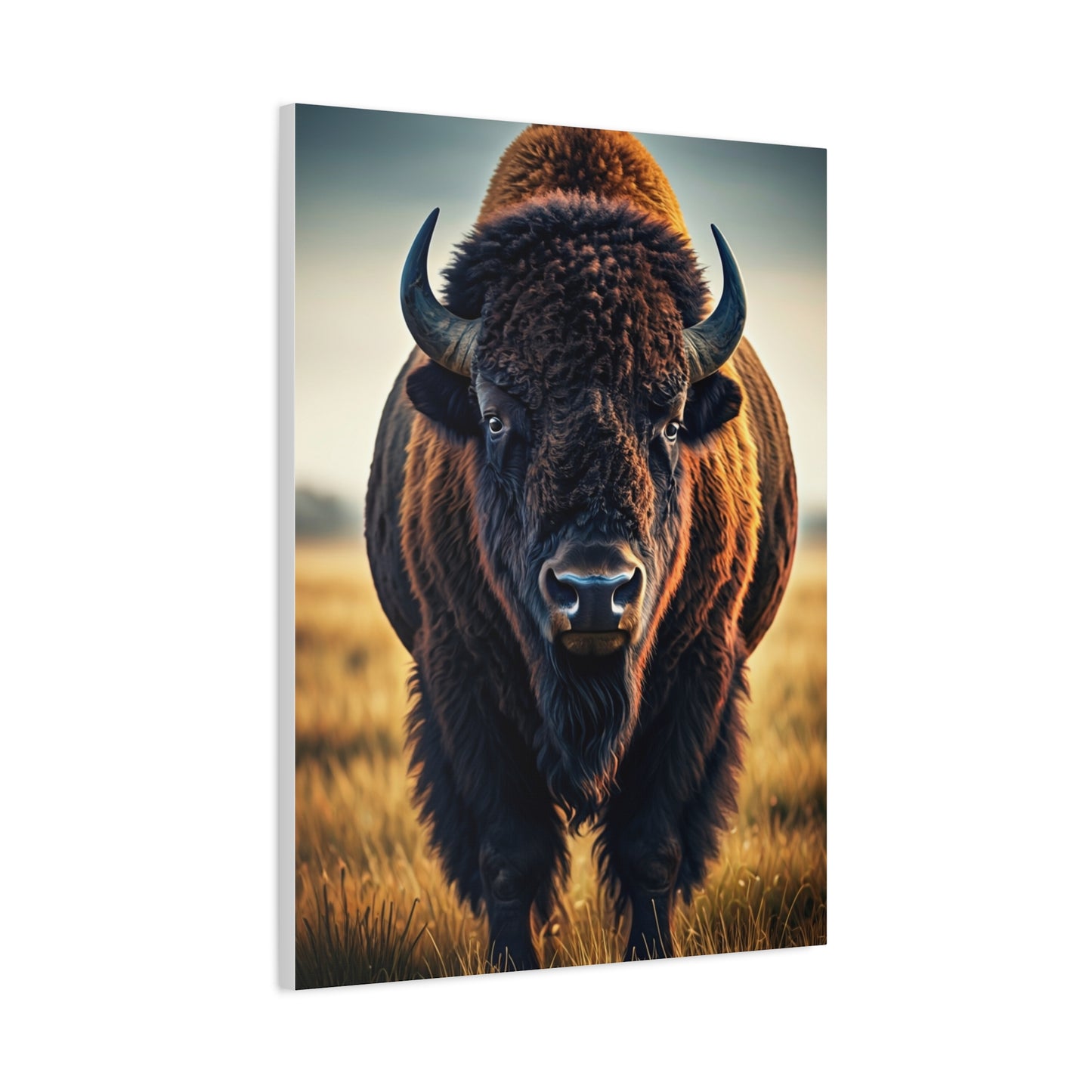Dominant Prairie Bison in Golden Grass Wall Art & Canvas Print