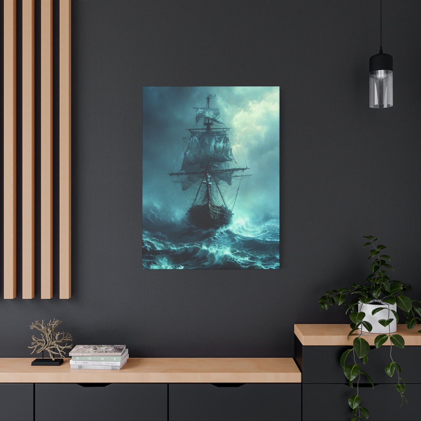 Sailing Ship In Dark Drawing Wall Art & Canvas Prints
