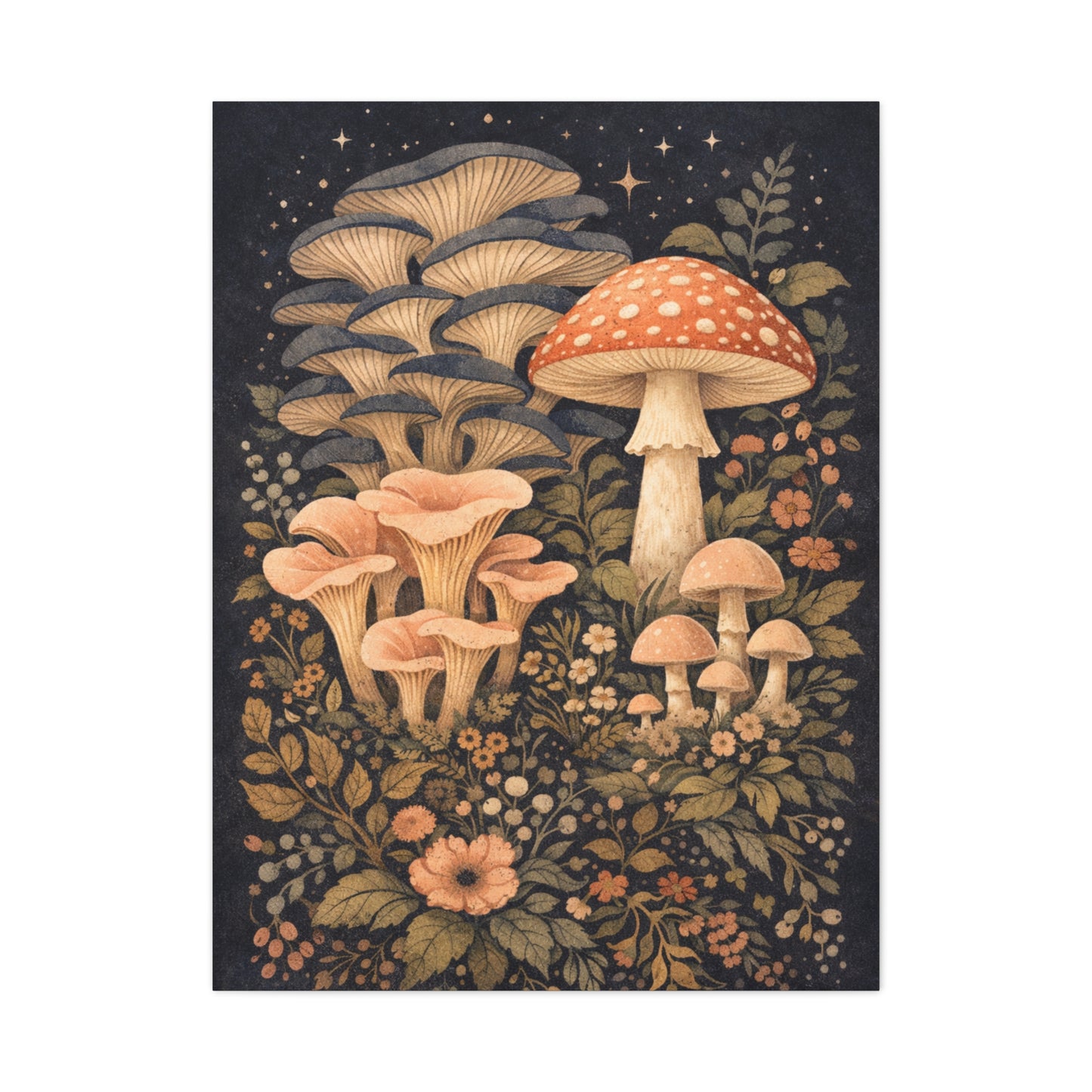 Whimsical Midnight Mushroom Garden Wall Art & Canvas Print