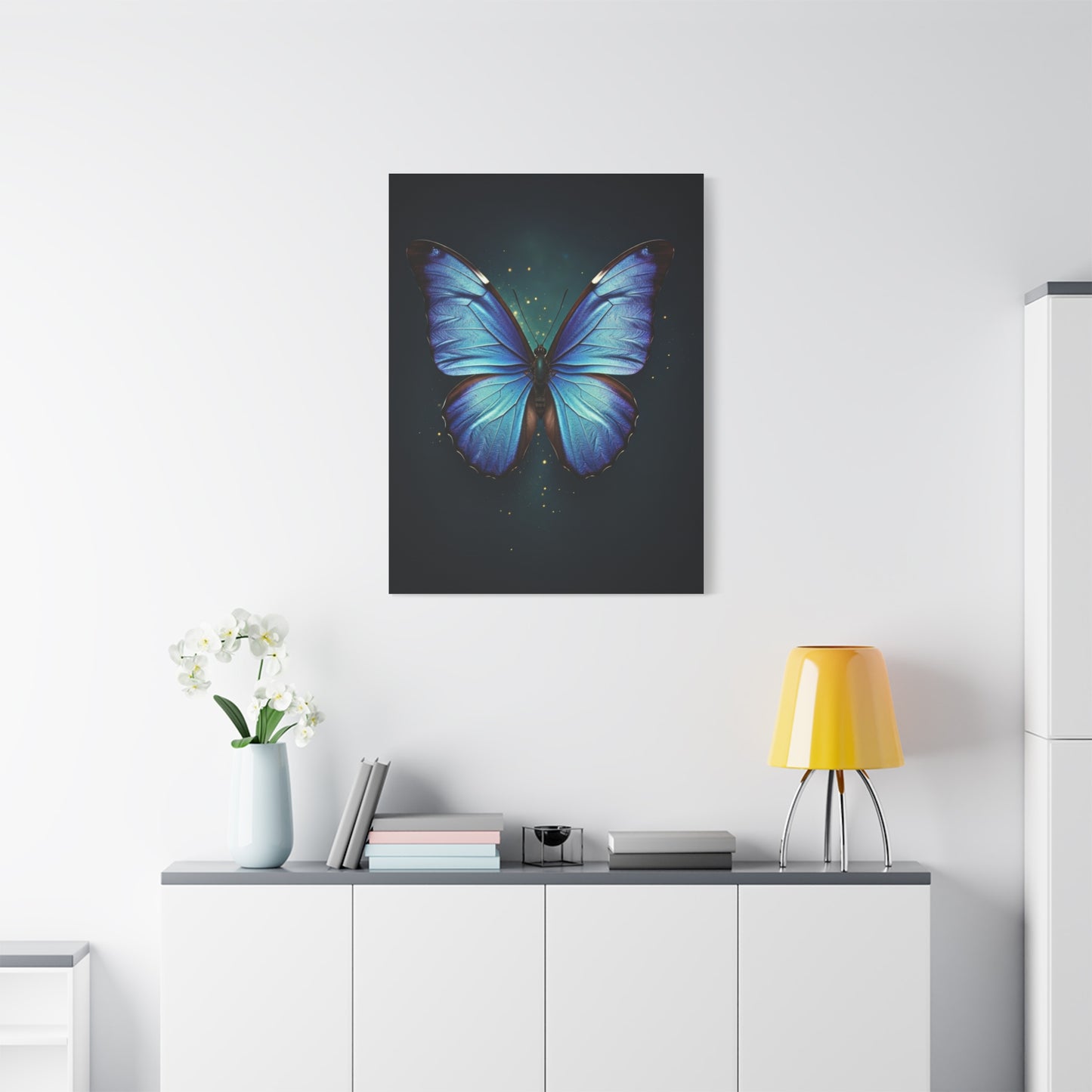 Luminous Sapphire Butterfly Portrait Wall Art & Canvas Prints