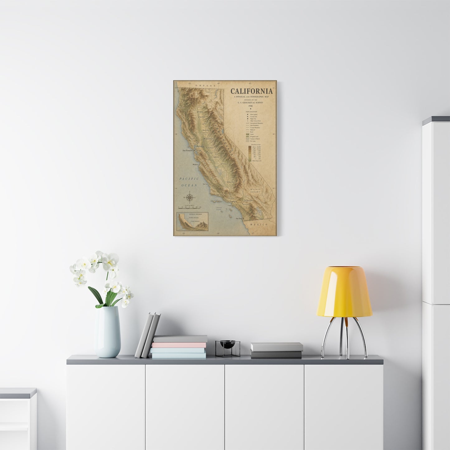 Vintage California Topographic Map Wall Art & Canvas Print