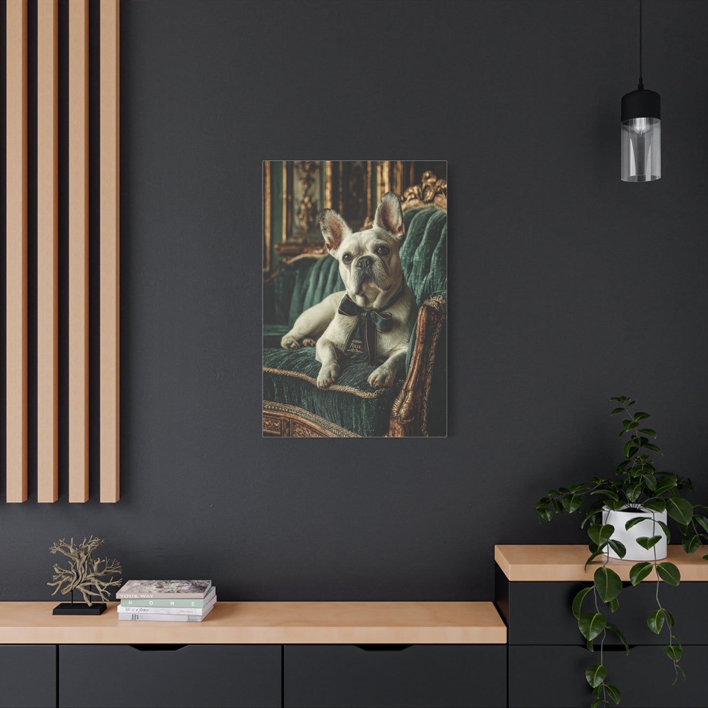 French Bulldog Velvet Sofa Portrait Wall Art & Canvas Print