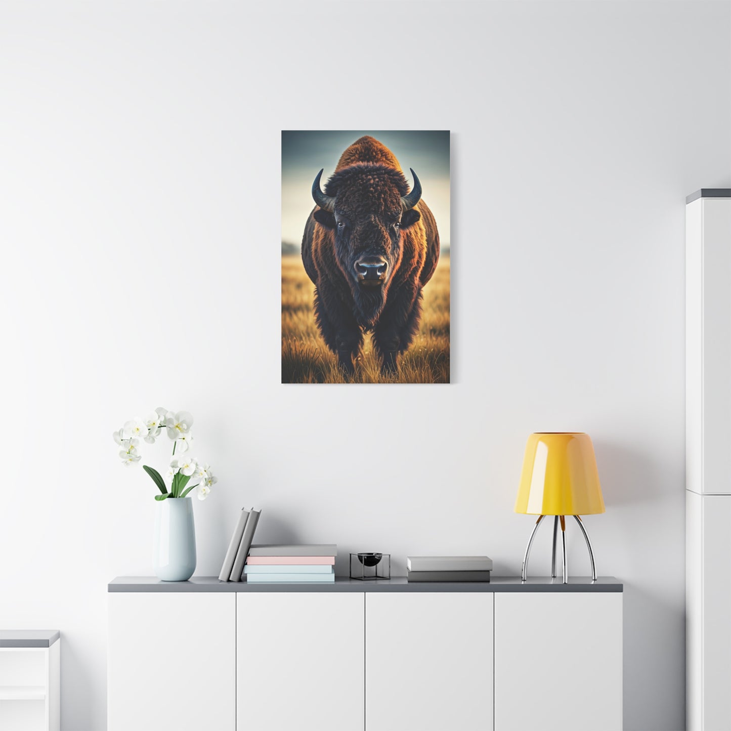 Dominant Prairie Bison in Golden Grass Wall Art & Canvas Print