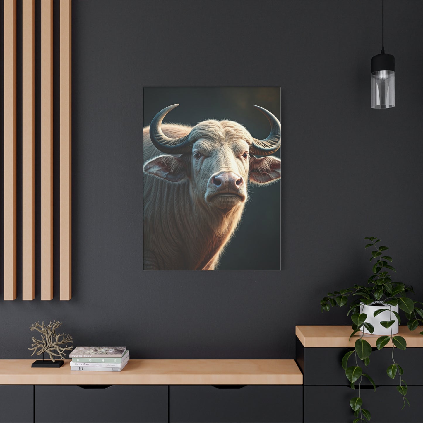 White Water Buffalo Portrait with Soft Glowing Light Wall Art & Canvas Print