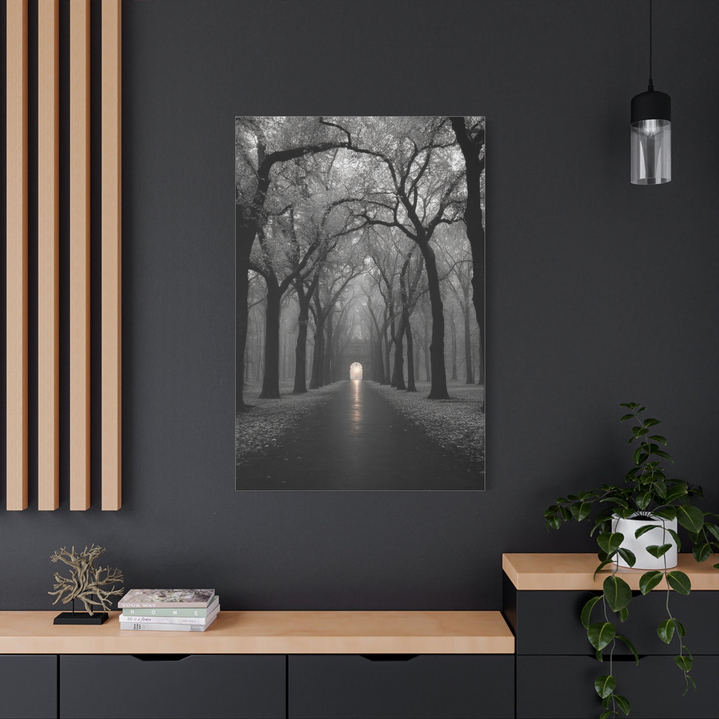 Misty Tree Avenue Monochrome Wall Art & Canvas Print
