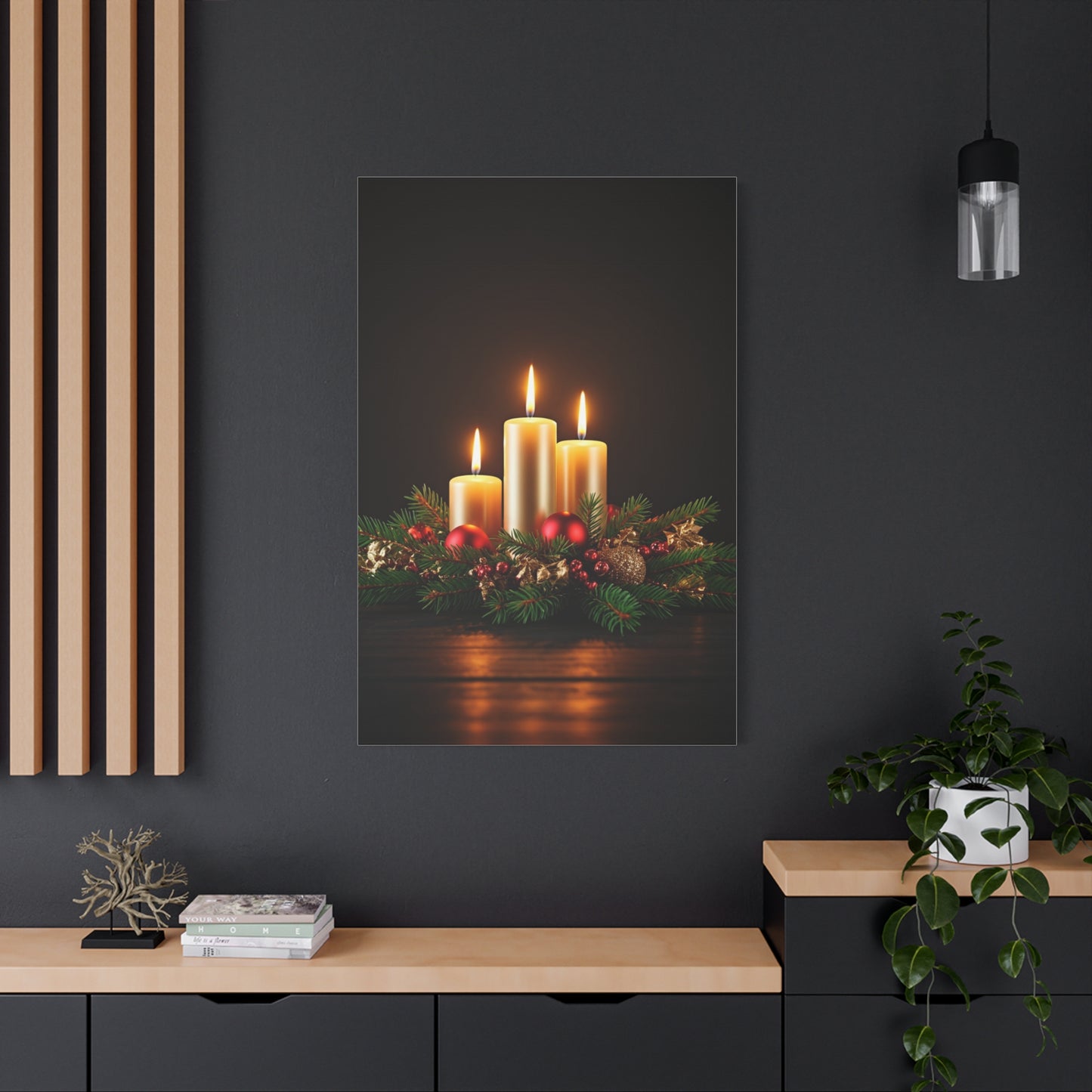 Christmas Candlelight Evergreen Centerpiece Wall Art & Canvas Print