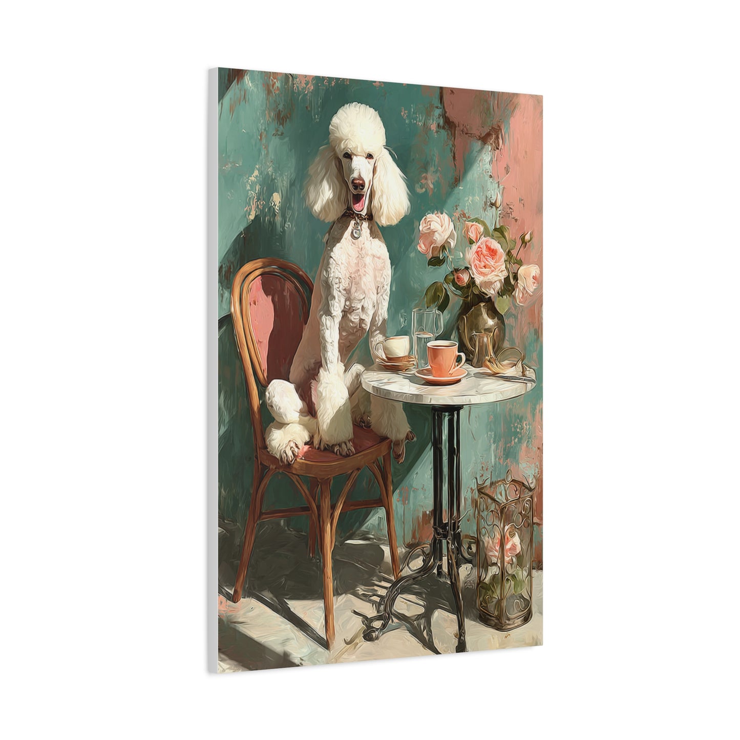 Paris Café Poodle with Roses Wall Art & Canvas Print