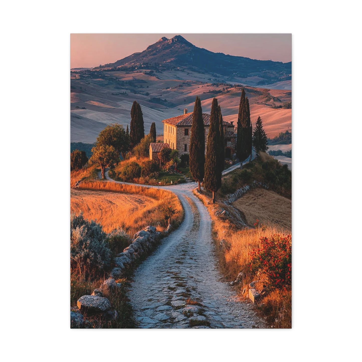 Tuscan Hilltop Villa Road Wall Art & Canvas Print
