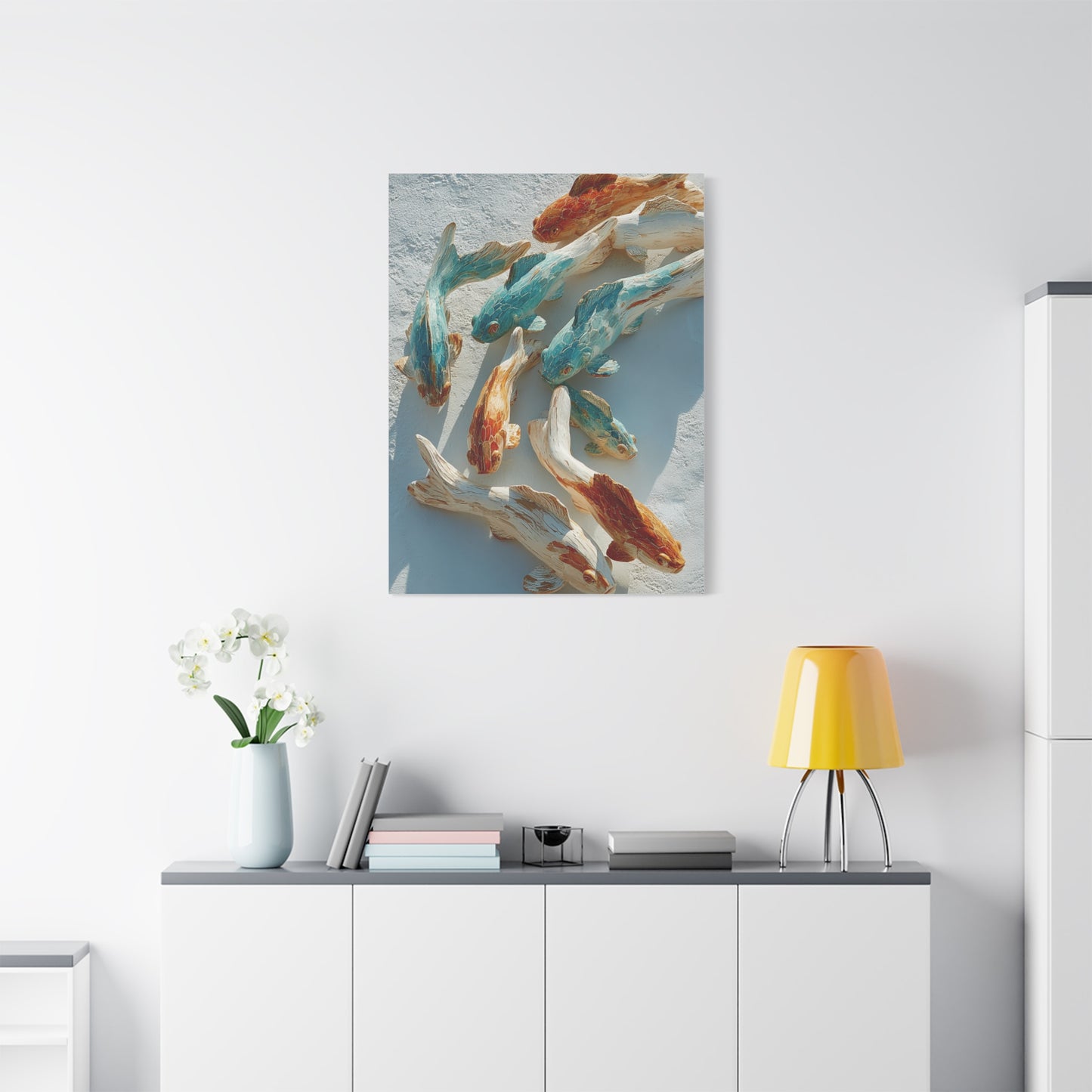 Driftwood School of Fish Coastal Sculpture Wall Art & Canvas Print