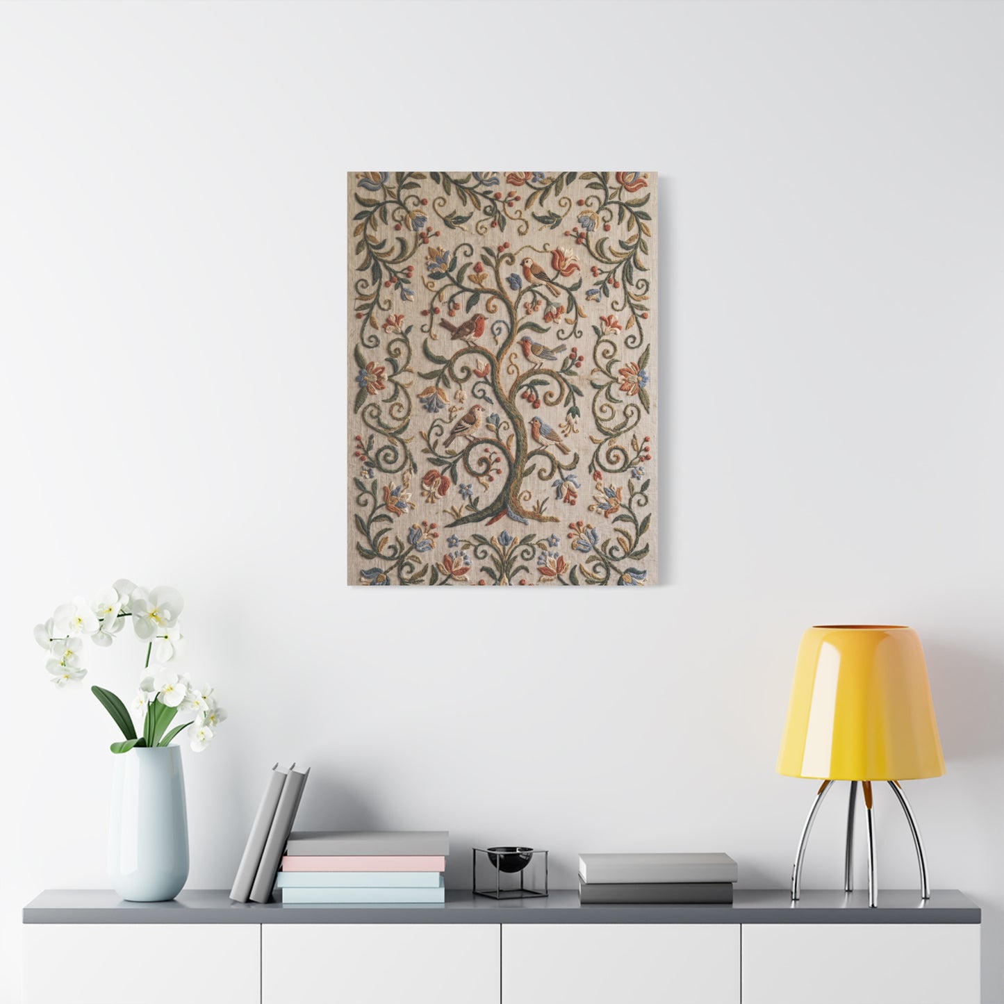 Folk Art Botanical Tree Embroidery Panel Wall Art & Canvas Print