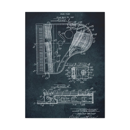 Piano Blueprint Wall Art & Canvas Prints