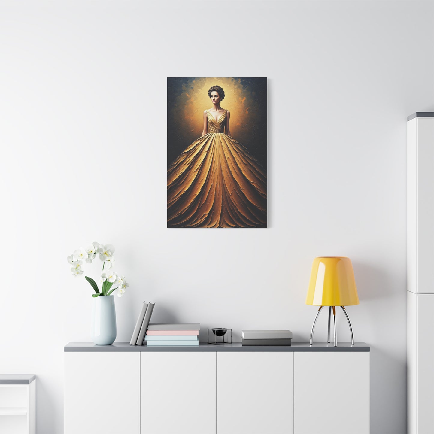 Golden Radiance Gown Portrait Wall Art & Canvas Print