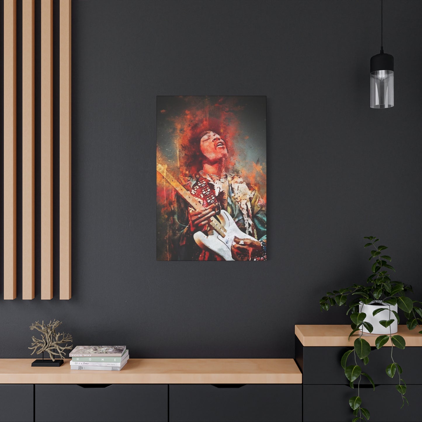 Colorful Jimi Hendrix Playing Guitar Poster Wall Art & Canvas Prints