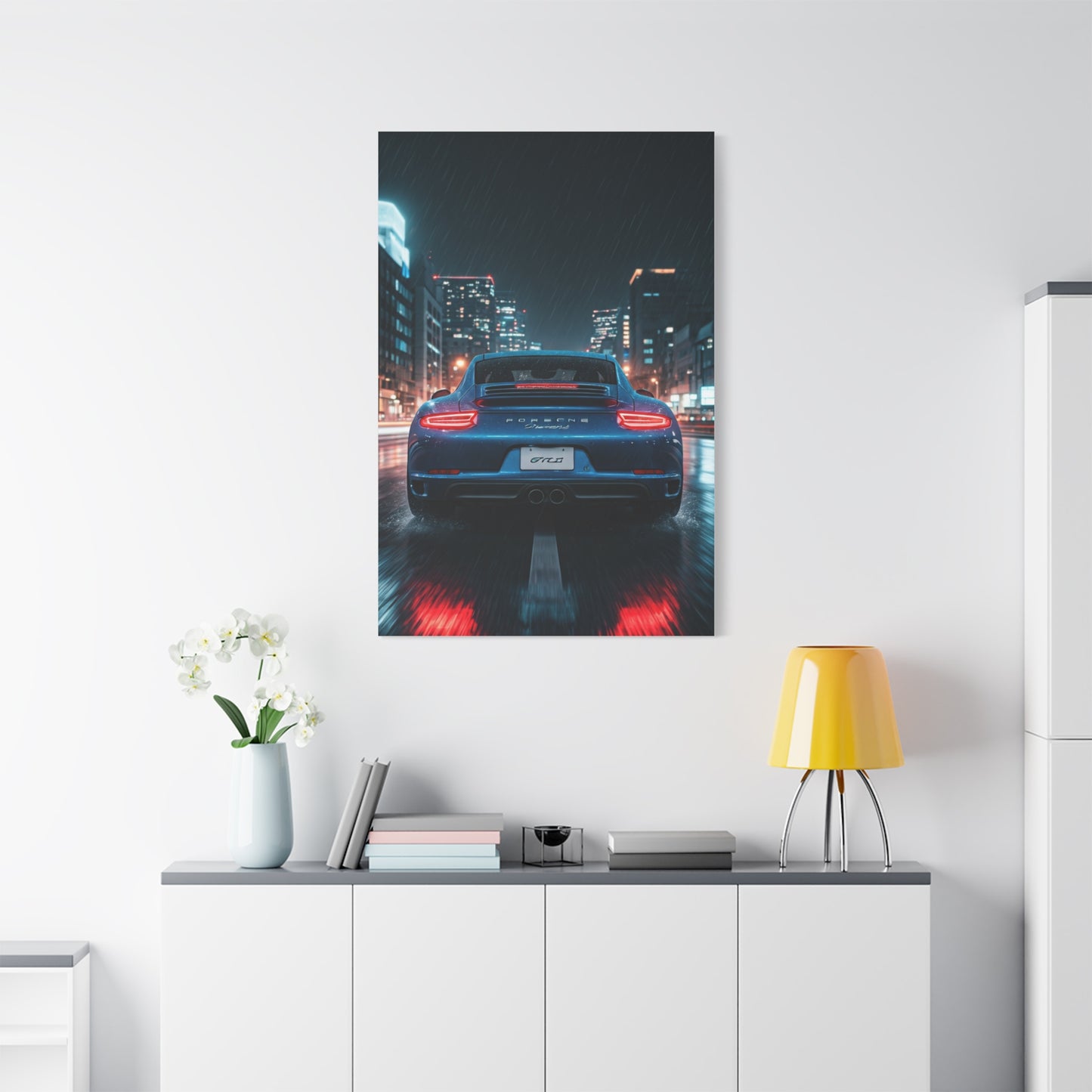 Porsche 911 Carrera 4 GTS Neon City Reflections Wall Art & Canvas Prints