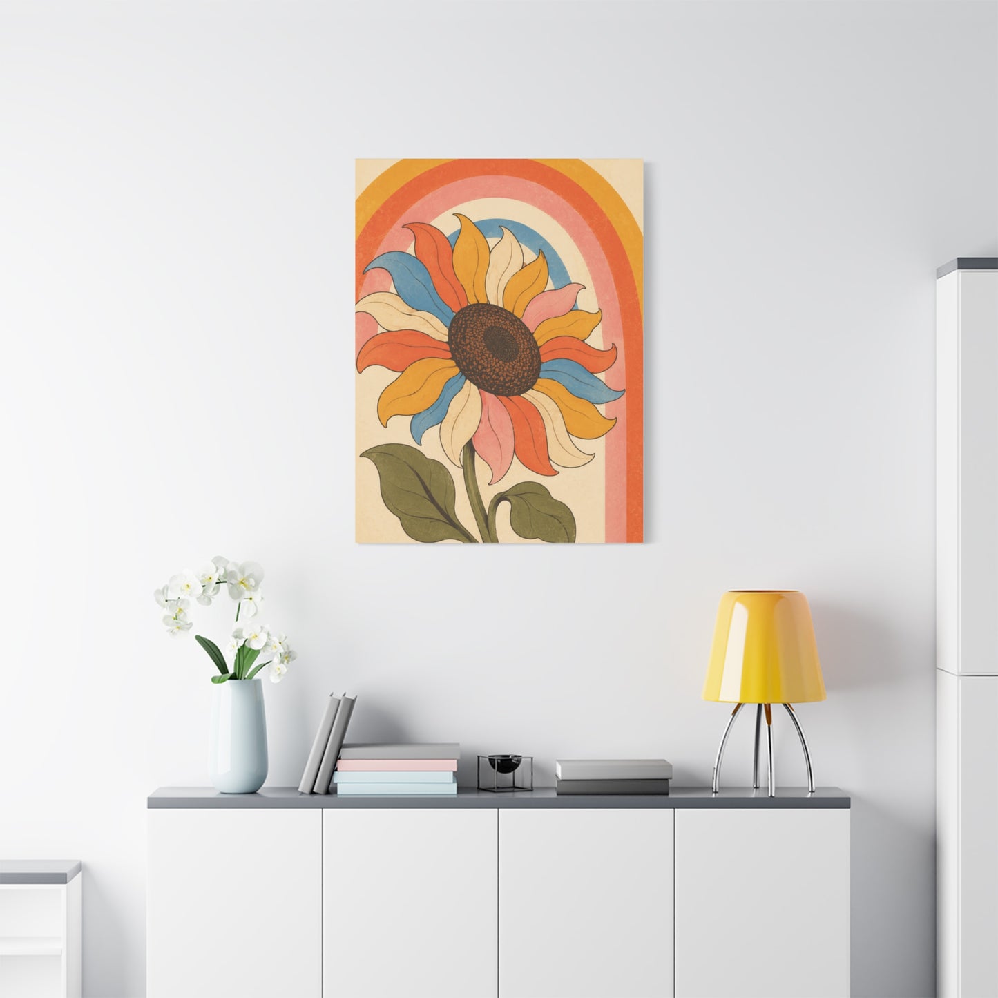 Retro Rainbow Sunflower Wall Art & Canvas Print