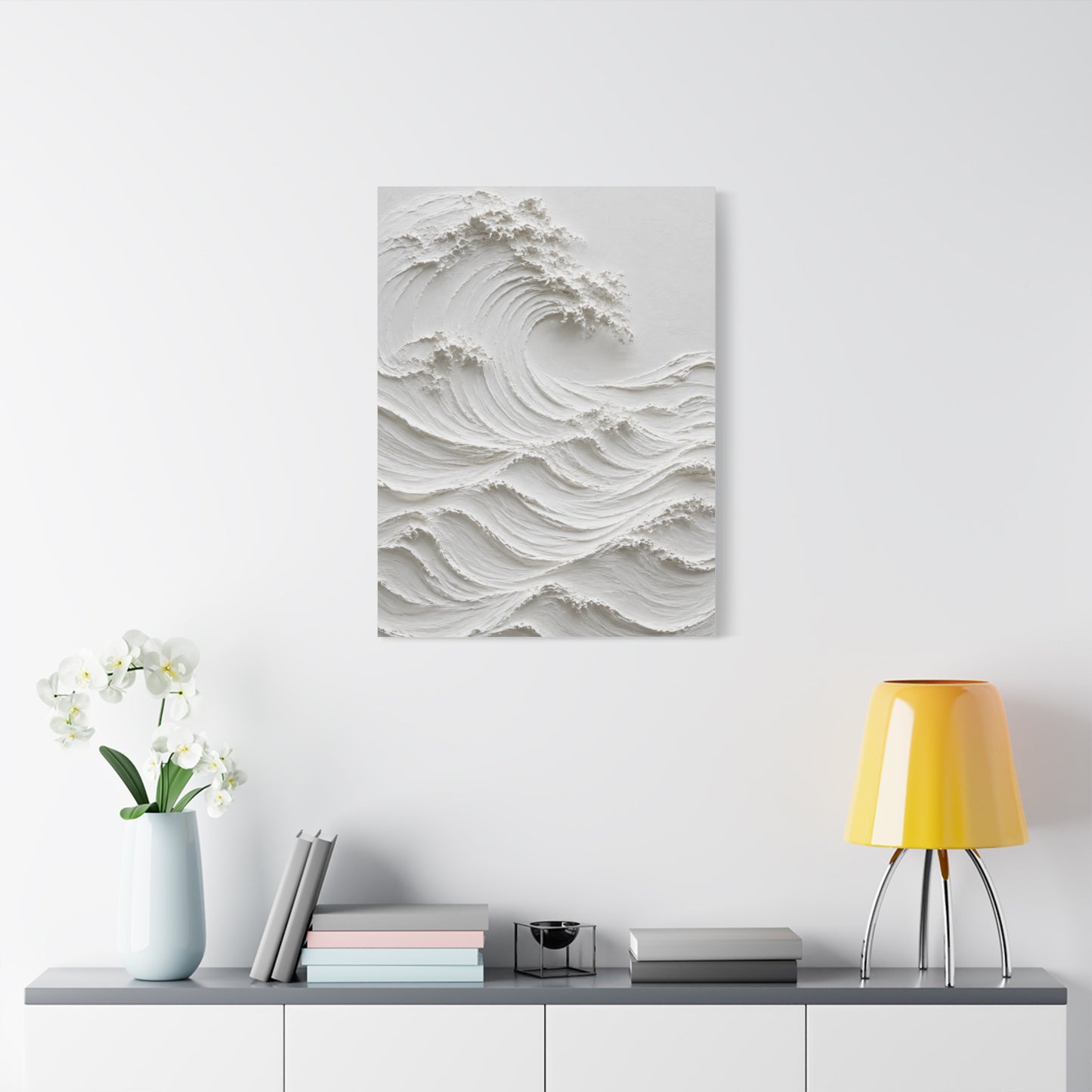 Minimal White Sculptural Wave Texture Wall Art & Canvas Print