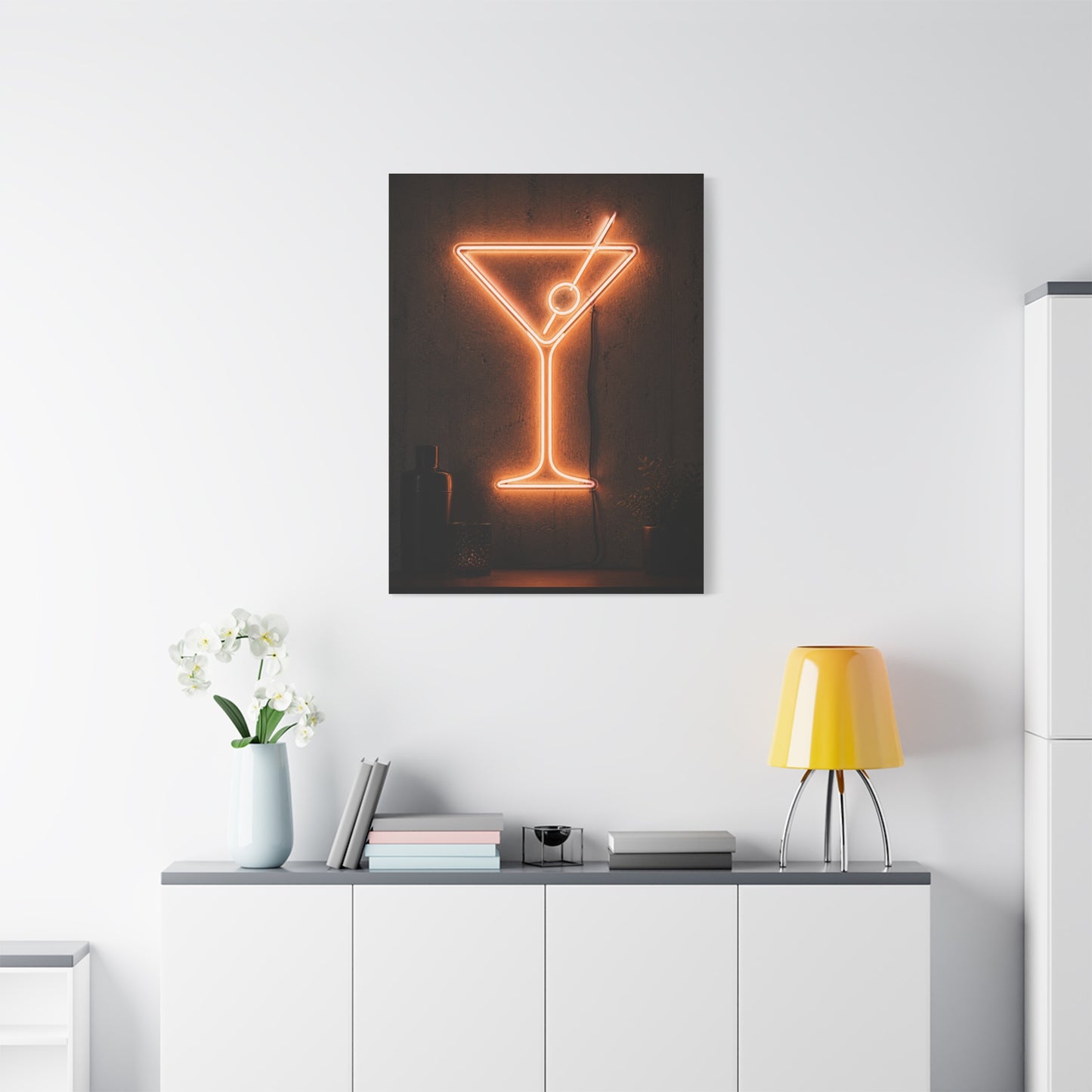 Amber Neon Martini Sign Wall Art & Canvas Print