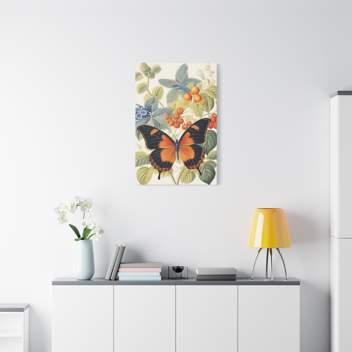 Butterfly on Berries Painting Wall Art & Canvas Prints