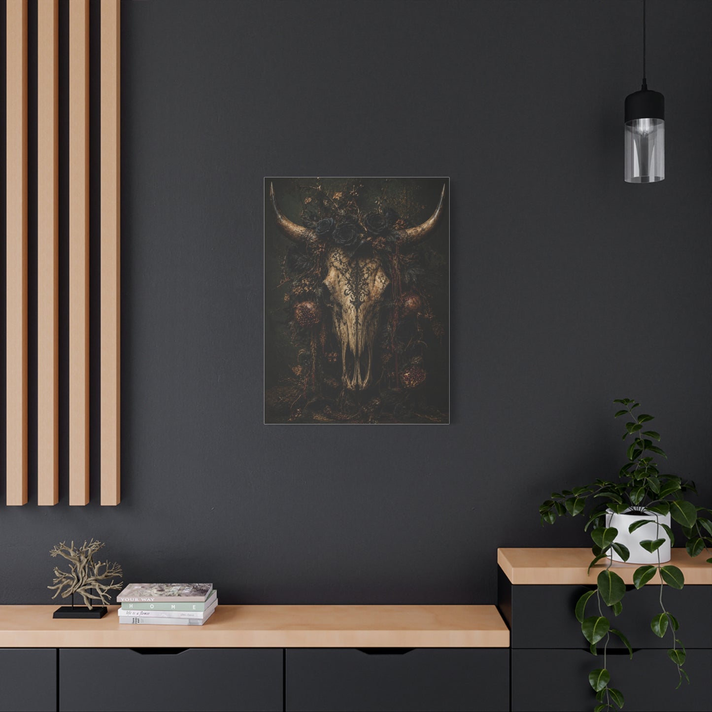Dark Floral Longhorn Skull Statement Wall Art & Canvas Print