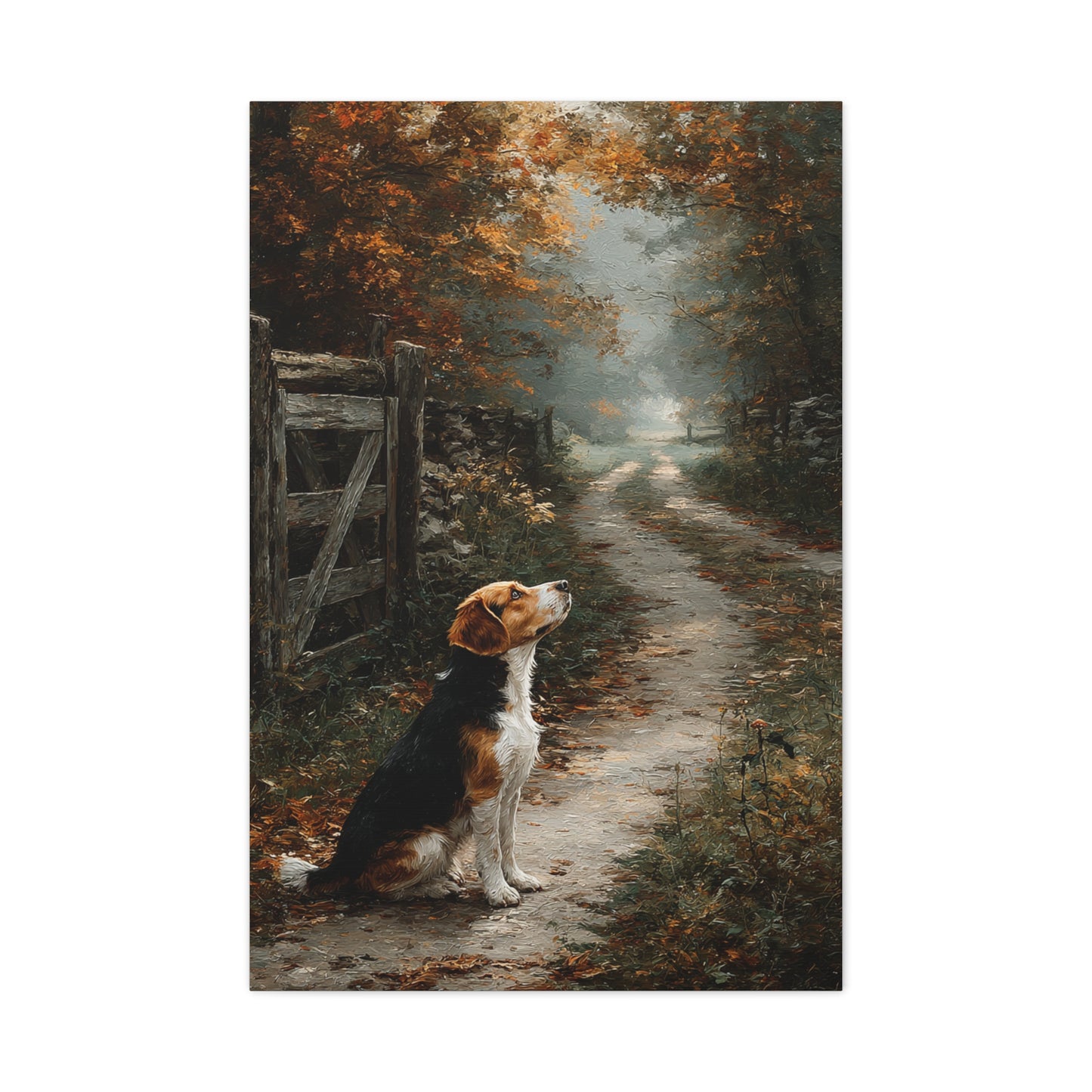 Beagle Autumn Country Lane Wall Art & Canvas Print