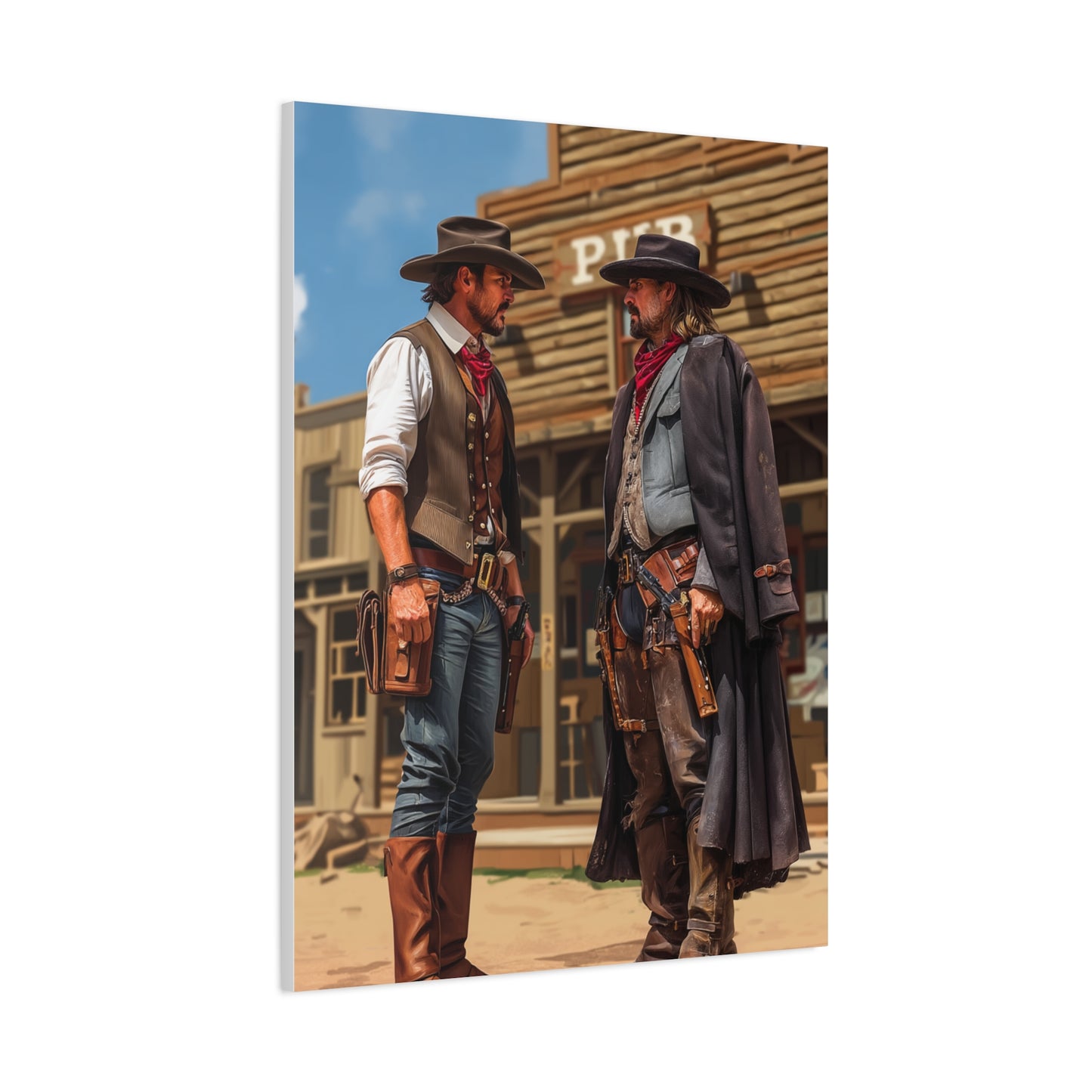 Rival Cowboys Facing Off Outside the Saloon Wall Art & Canvas Print